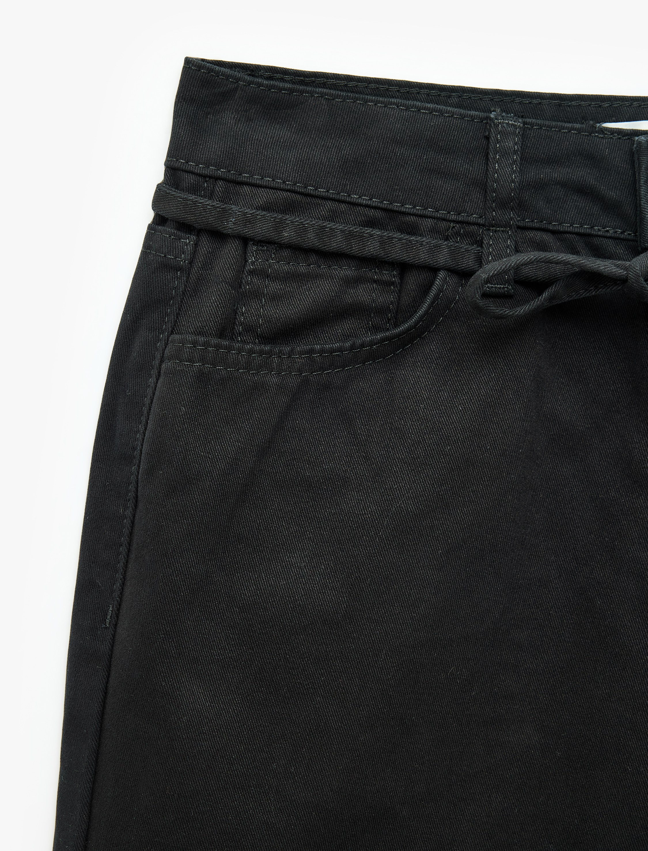   Normal Bel Pamuklu Kemerli Kısa Geniş Paça Denim Pantolon - Wide Leg Jeans
