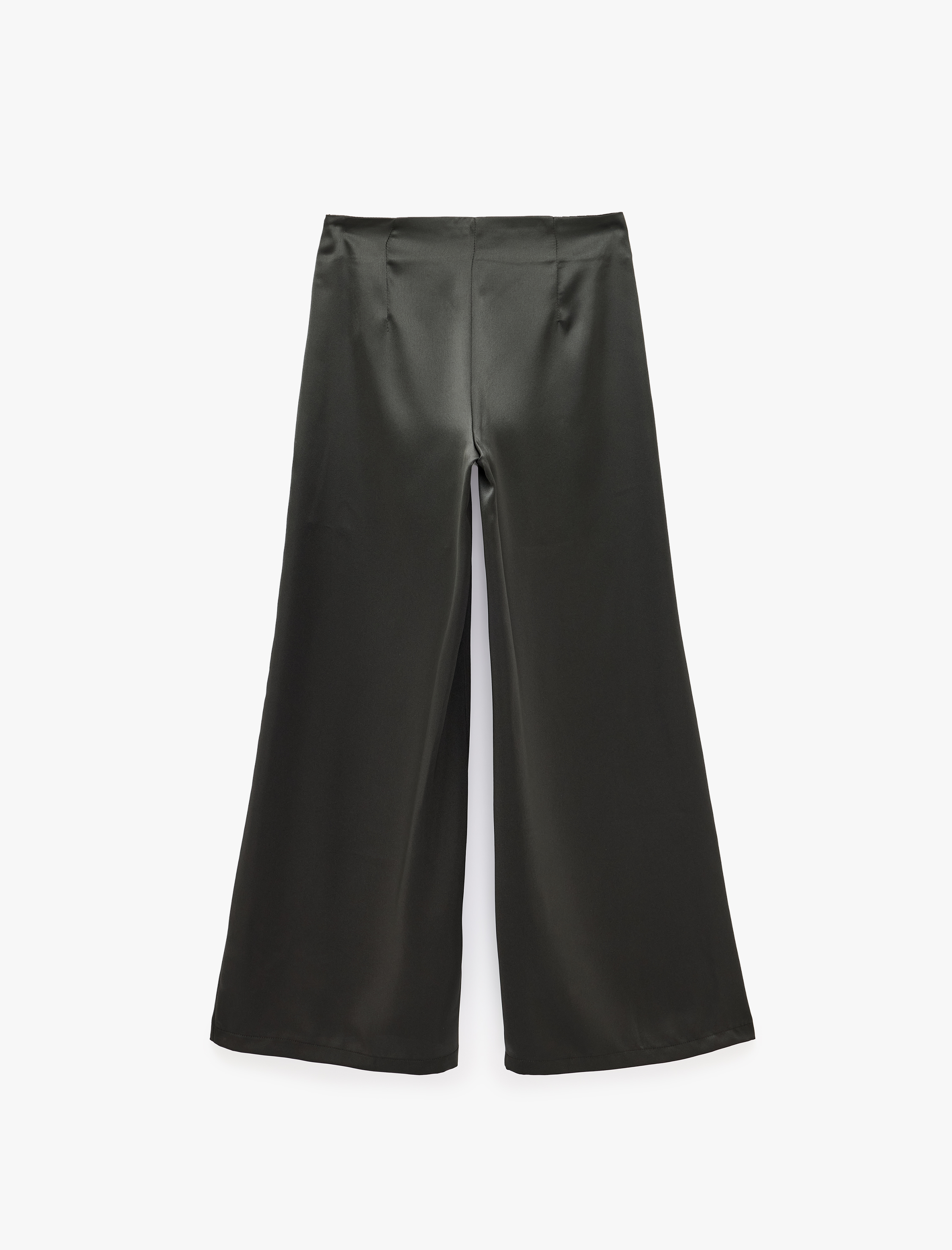   Normal Bel Regular Fit Geniş Paçalı Saten Pantolon