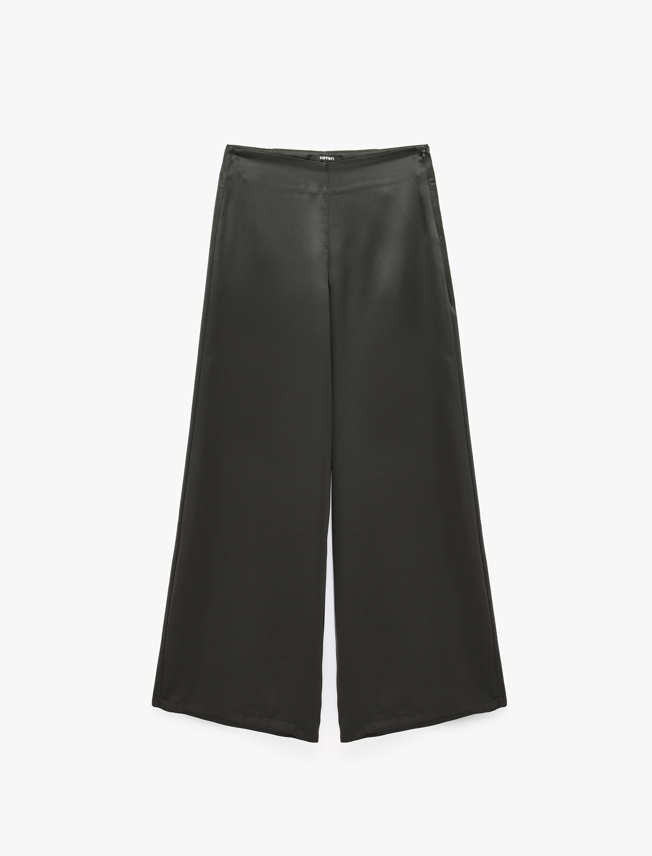   Normal Bel Regular Fit Geniş Paçalı Saten Pantolon