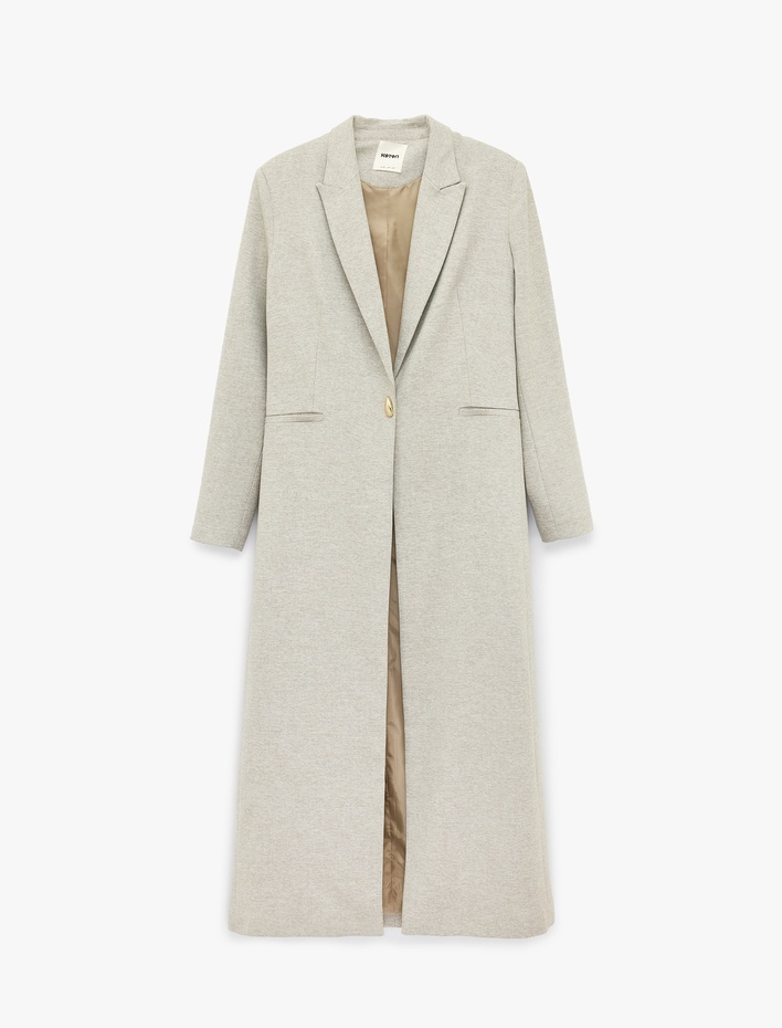  Cepli Uzun Kollu Düğmeli Uzun Kesim Blazer Ceket
