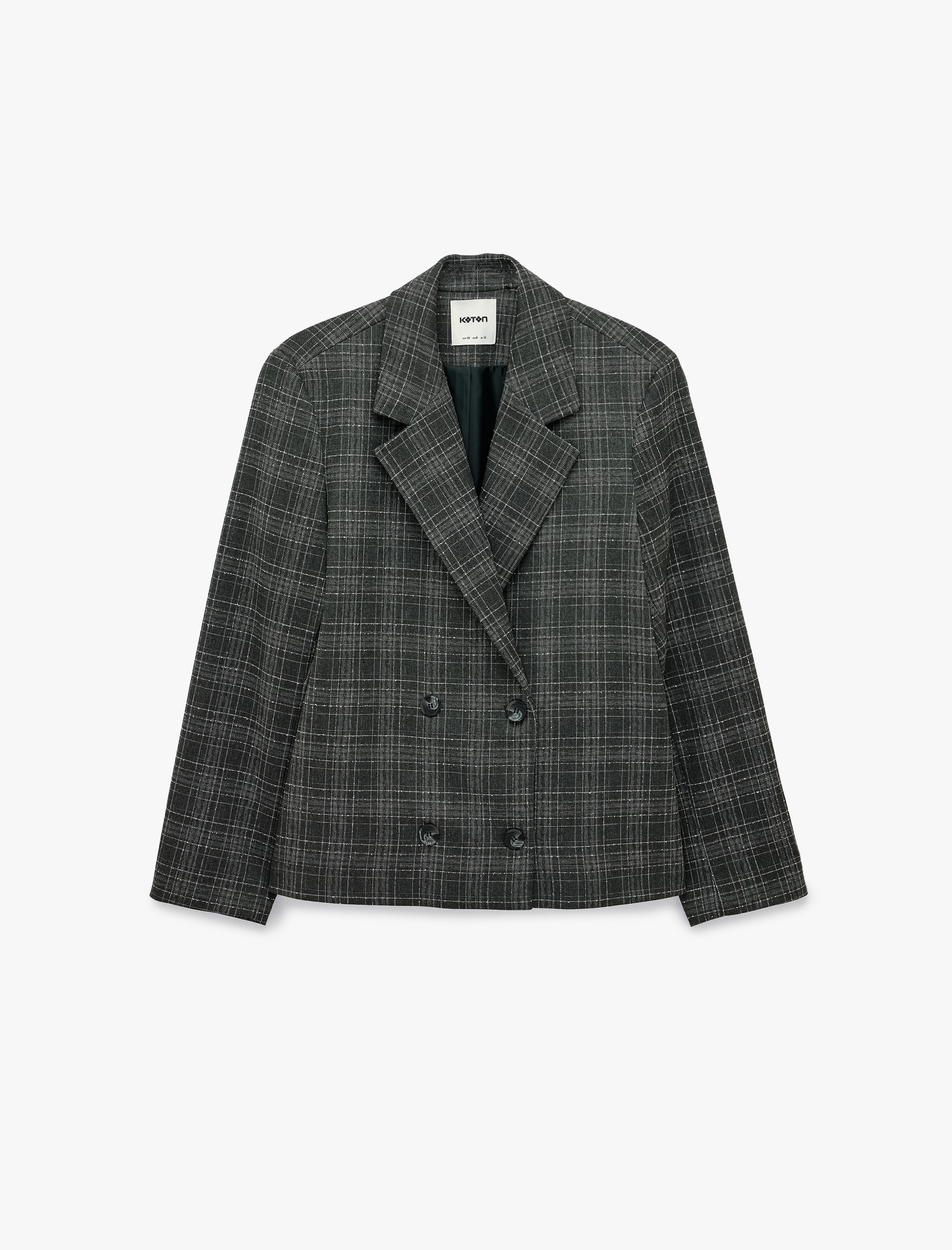   Bol Kesim Uzun Kollu Kruvaze Düğmeli Ekose Blazer Ceket