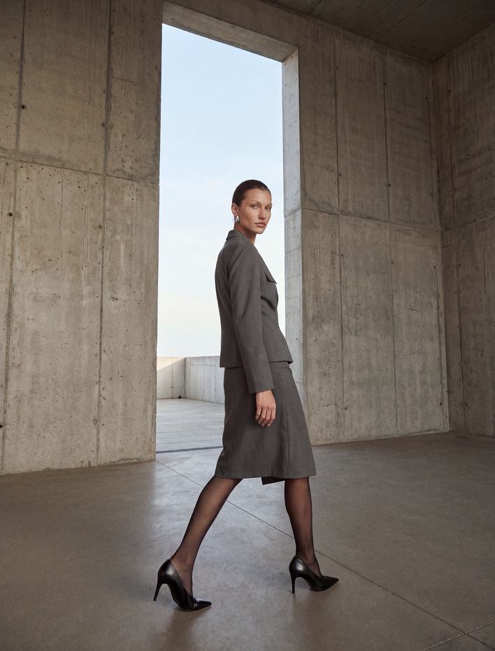  Çift Cepli Klasik Yaka Uzun Kollu Peplum Kesim Pileli Blazer Ceket