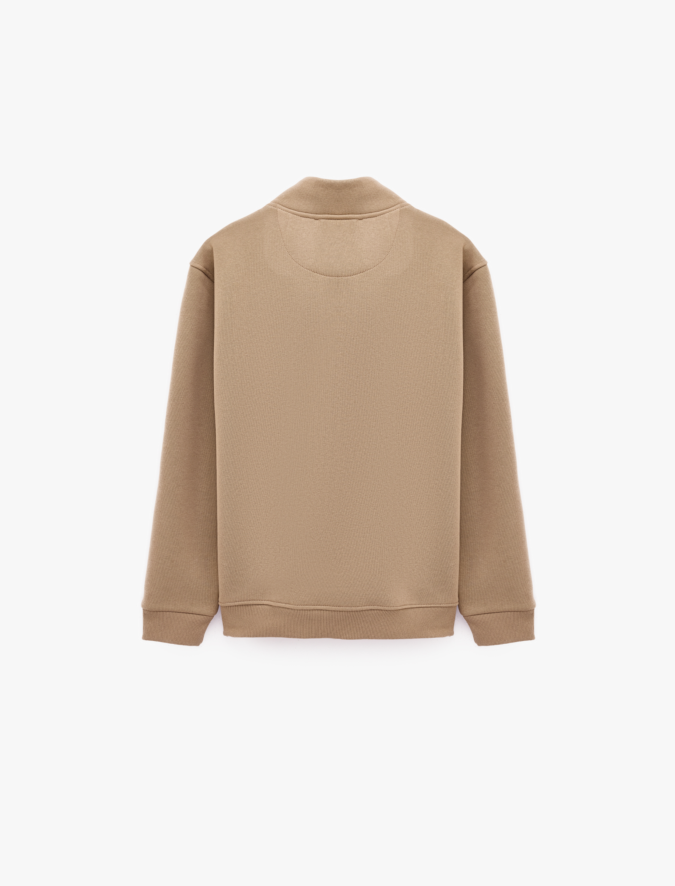  Uzun Kollu Nakışlı Şardonlu Yarım Fermuarlı Sweatshirt