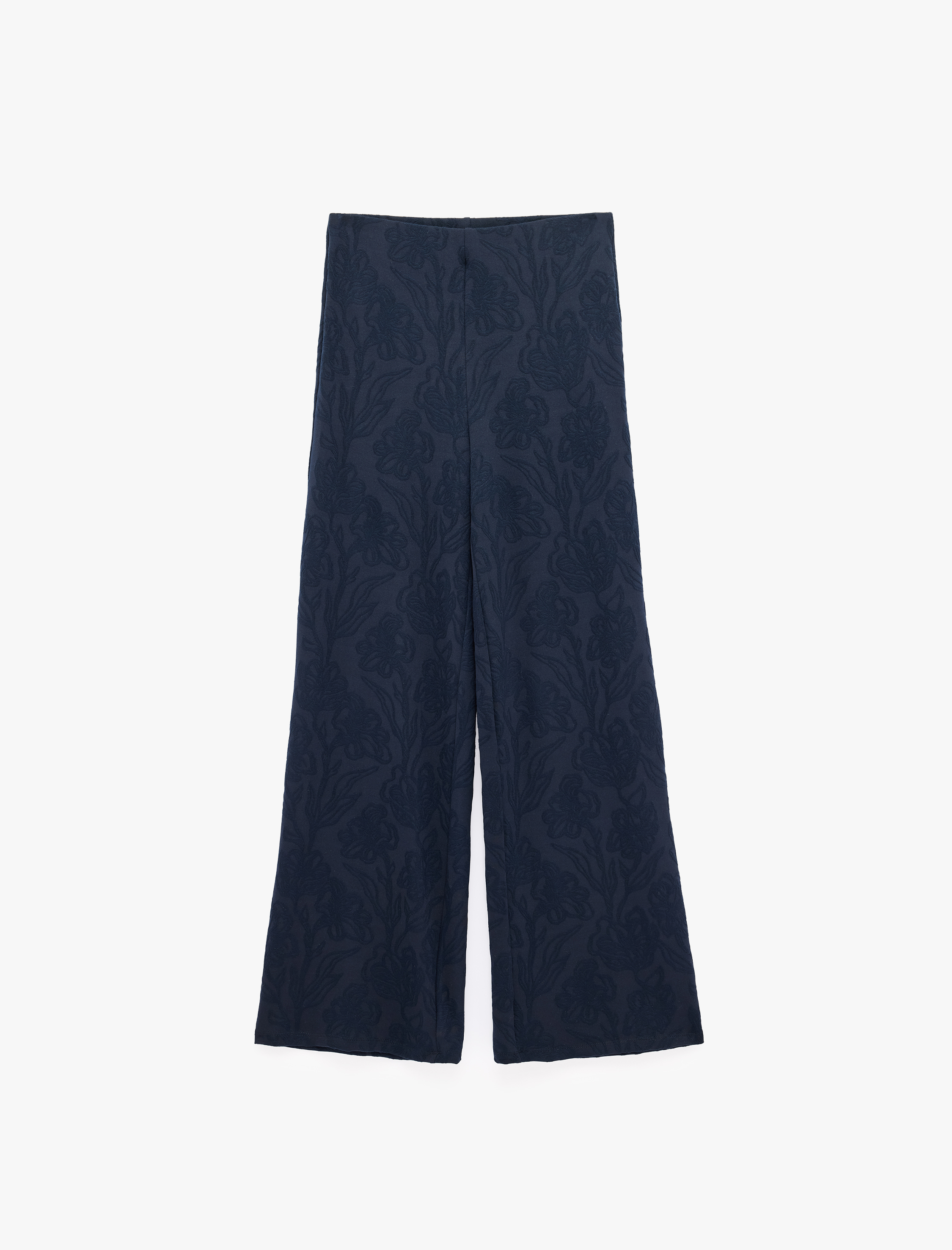   Straight Jakarlı Çiçek Desenli Bol Paça Pantolon