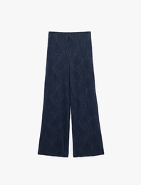 Straight Jakarlı Çiçek Desenli Bol Paça Pantolon