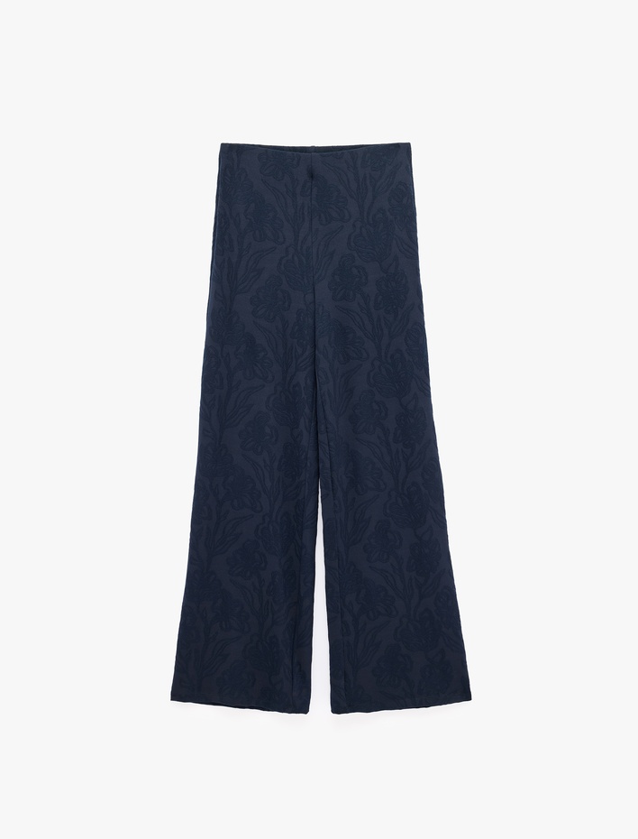  Straight Jakarlı Çiçek Desenli Bol Paça Pantolon