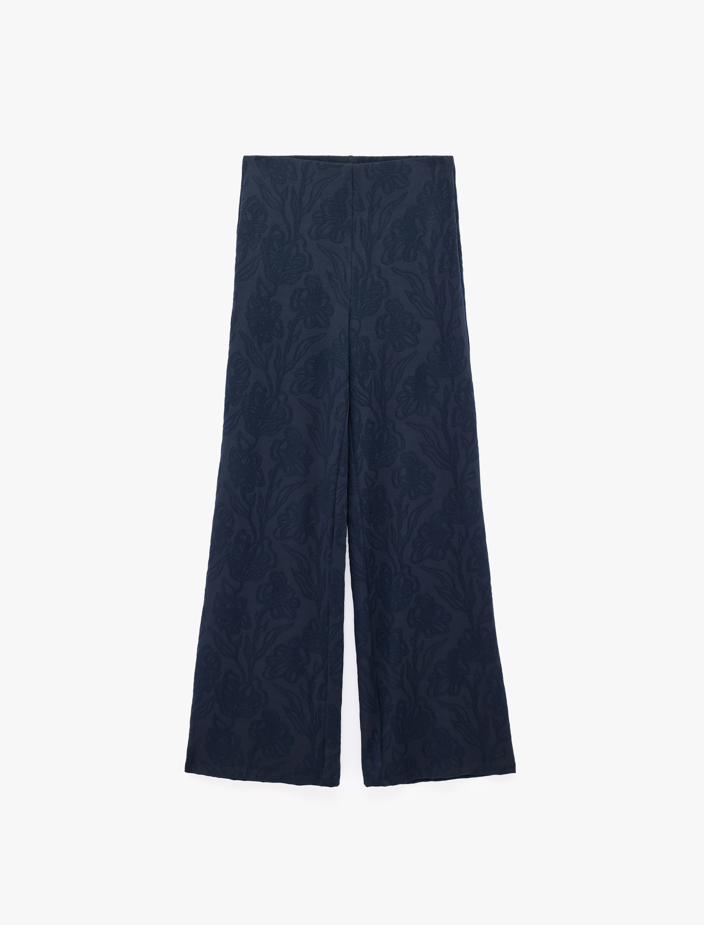   Straight Jakarlı Çiçek Desenli Bol Paça Pantolon