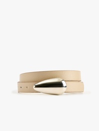Oval Metal Tokalı Suni Deri Kemer