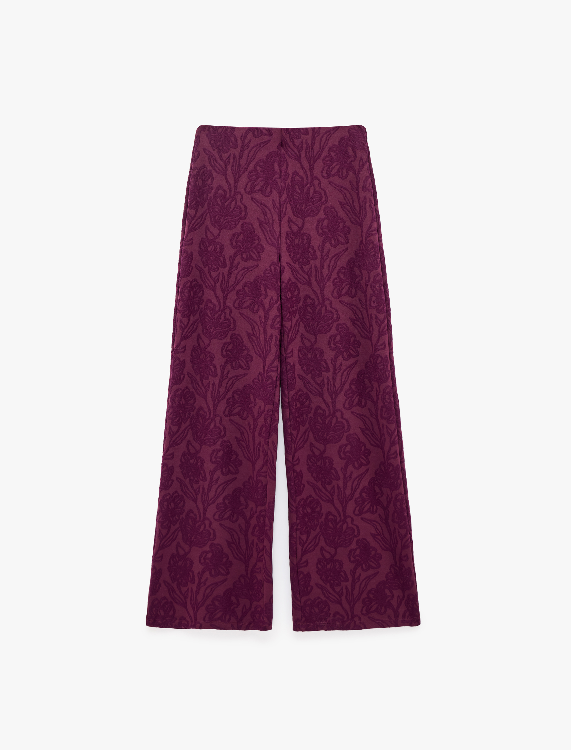   Straight Jakarlı Çiçek Desenli Bol Paça Pantolon