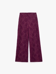 Straight Jakarlı Çiçek Desenli Bol Paça Pantolon