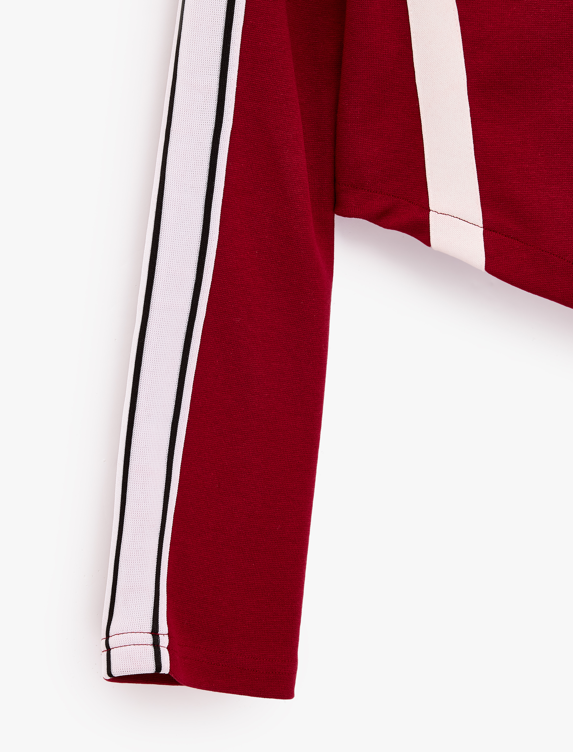   Slim Fit Pamuklu Şeritli Dik Yaka Uzun Kollu Fermuarlı Sweatshirt