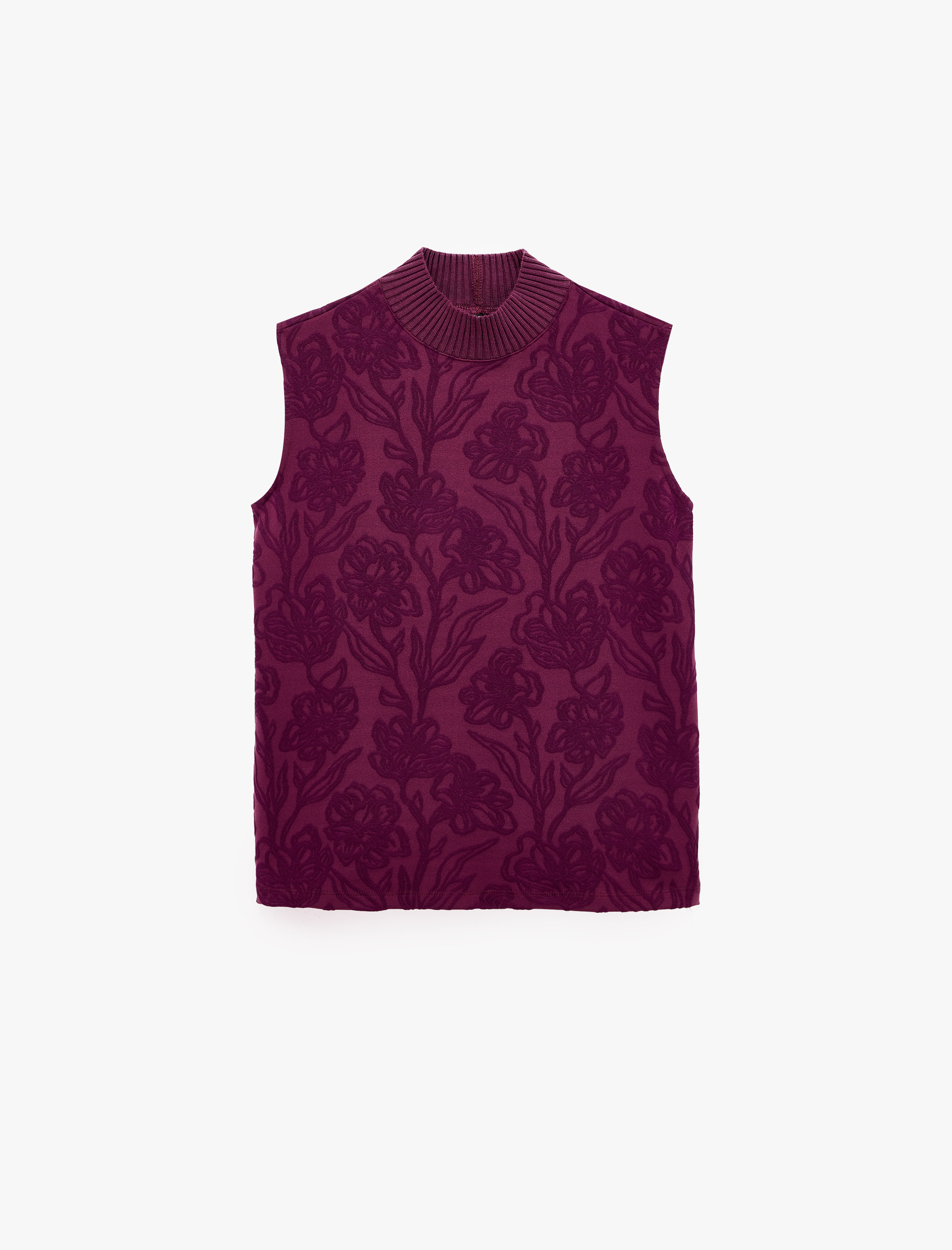  Slim Fit Dik Yaka Kolsuz Çiçek Desenli Bluz