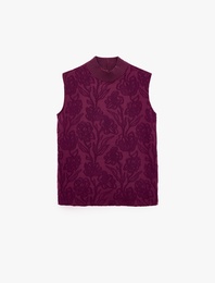 Slim Fit Dik Yaka Kolsuz Çiçek Desenli Bluz