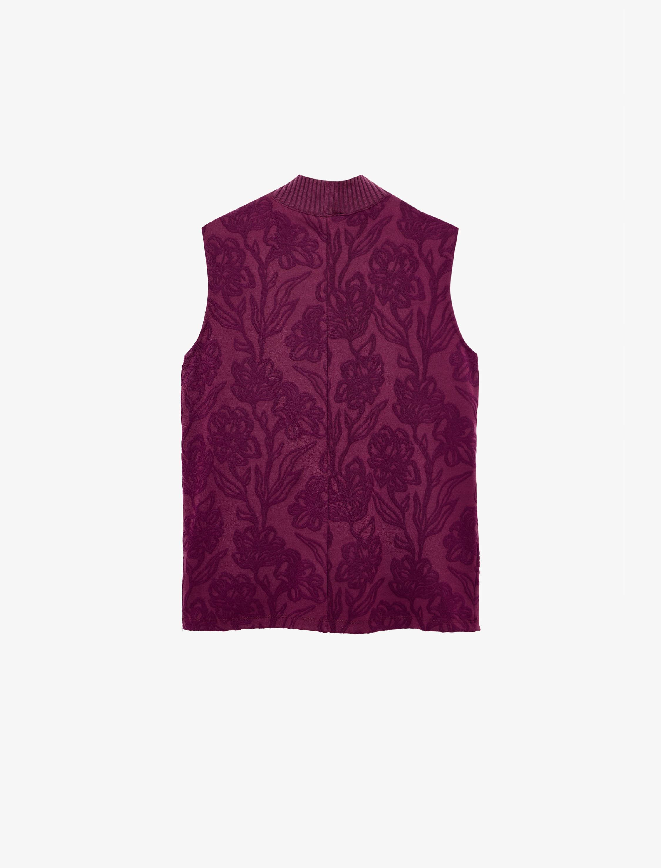   Slim Fit Dik Yaka Kolsuz Çiçek Desenli Bluz