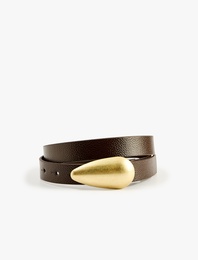 Oval Metal Tokalı Suni Deri Kemer