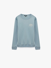 Üç İplik Şardonlu Bisiklet Yaka Uzun Kollu Baskılı Sweatshirt