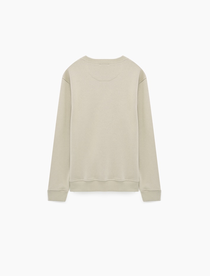  Üç İplik Şardonlu Uzun Kollu Bisiklet Yaka Baskılı Sweatshirt