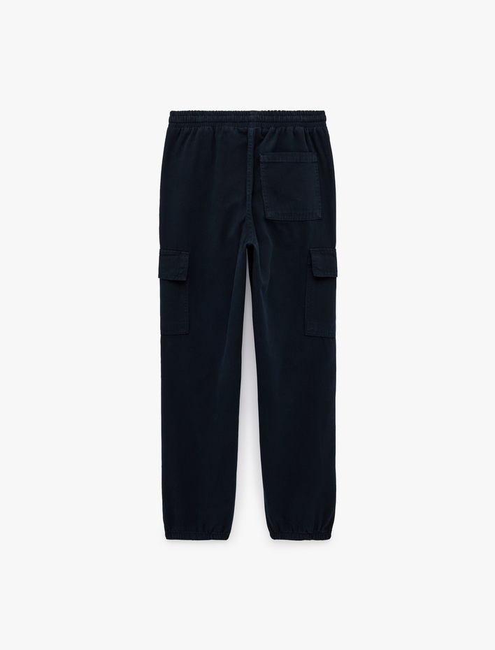  Beli Bağcıklı Kanvas Slim Fit Kargo Cepli Lastikli Paça Jogger Pantolon
