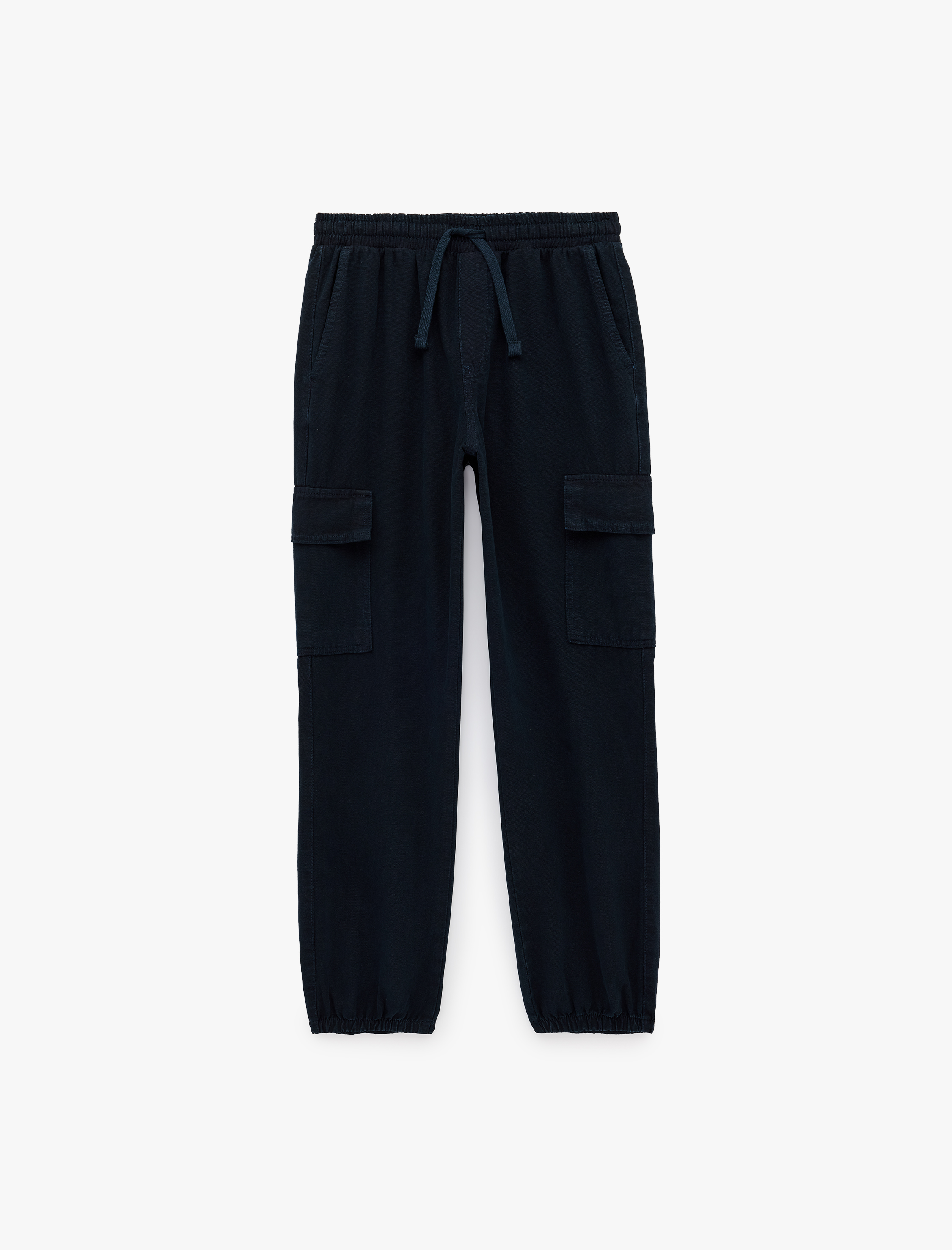   Beli Bağcıklı Kanvas Slim Fit Kargo Cepli Lastikli Paça Jogger Pantolon