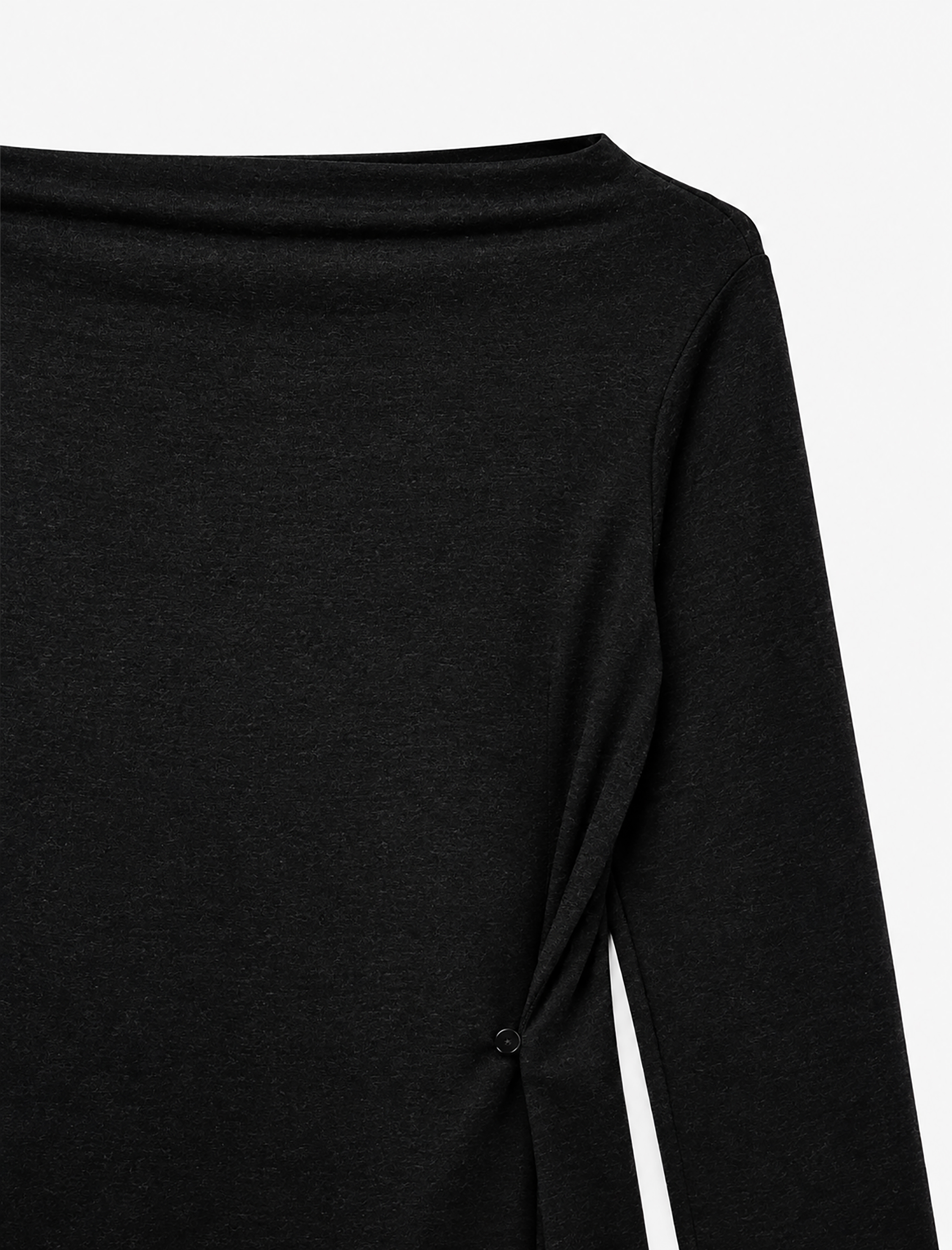   Slim Fit Yün Karışımlı Yuvarlak Yaka Yan Düğmeli Uzun Kollu Tişört