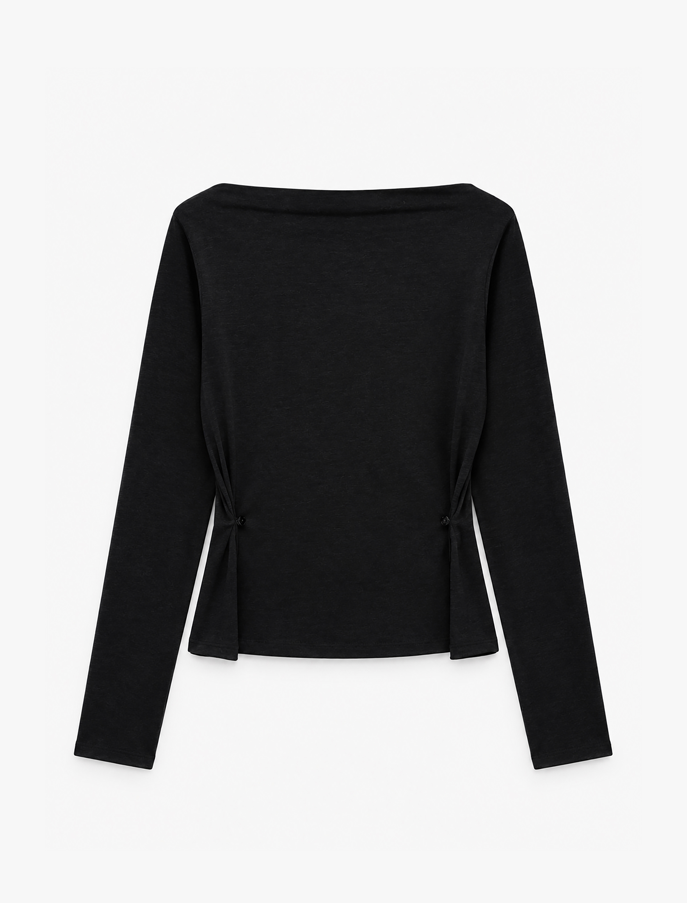   Slim Fit Yün Karışımlı Yuvarlak Yaka Yan Düğmeli Uzun Kollu Tişört