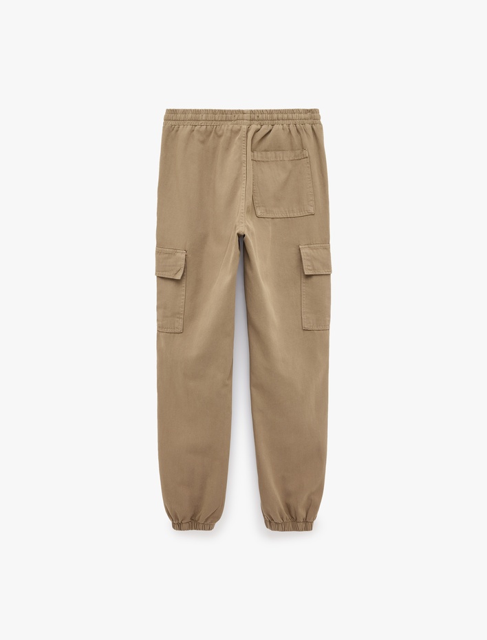  Beli Bağcıklı Kanvas Slim Fit Kargo Cepli Lastikli Paça Jogger Pantolon