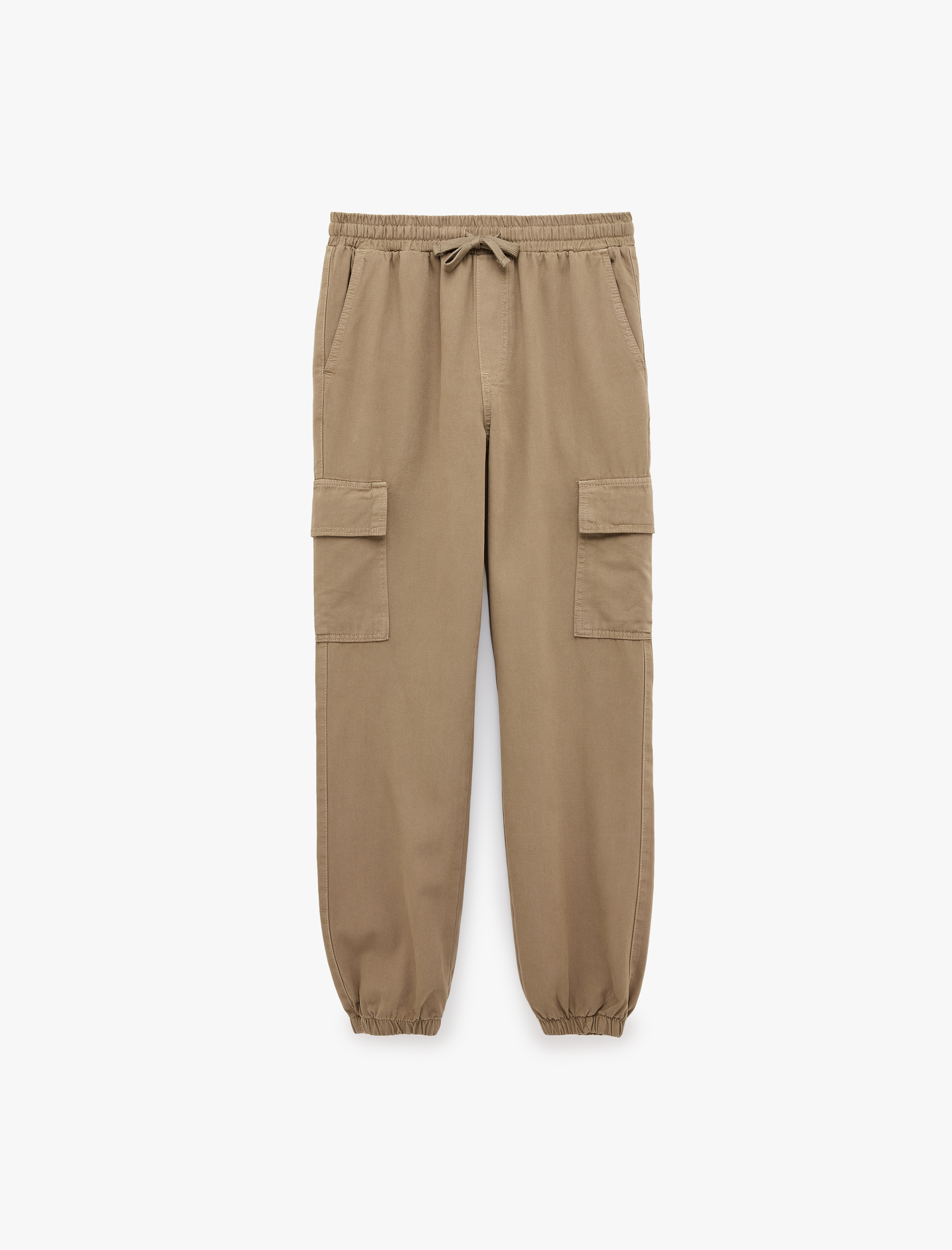   Beli Bağcıklı Kanvas Slim Fit Kargo Cepli Lastikli Paça Jogger Pantolon