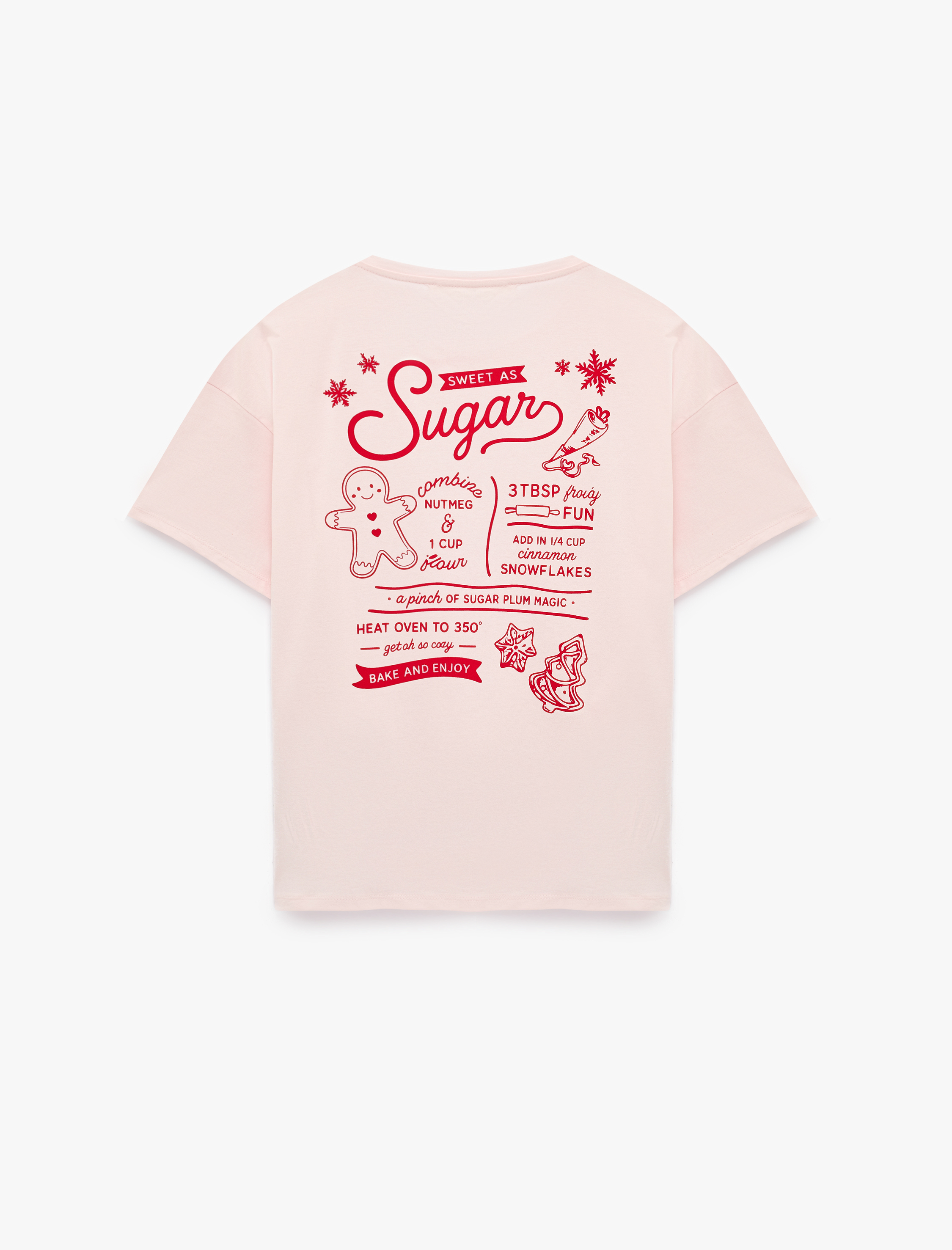   Pamuklu Rahat Kesim Kısa Kollu Bisiklet Yaka Baskılı Pijama Üstü
