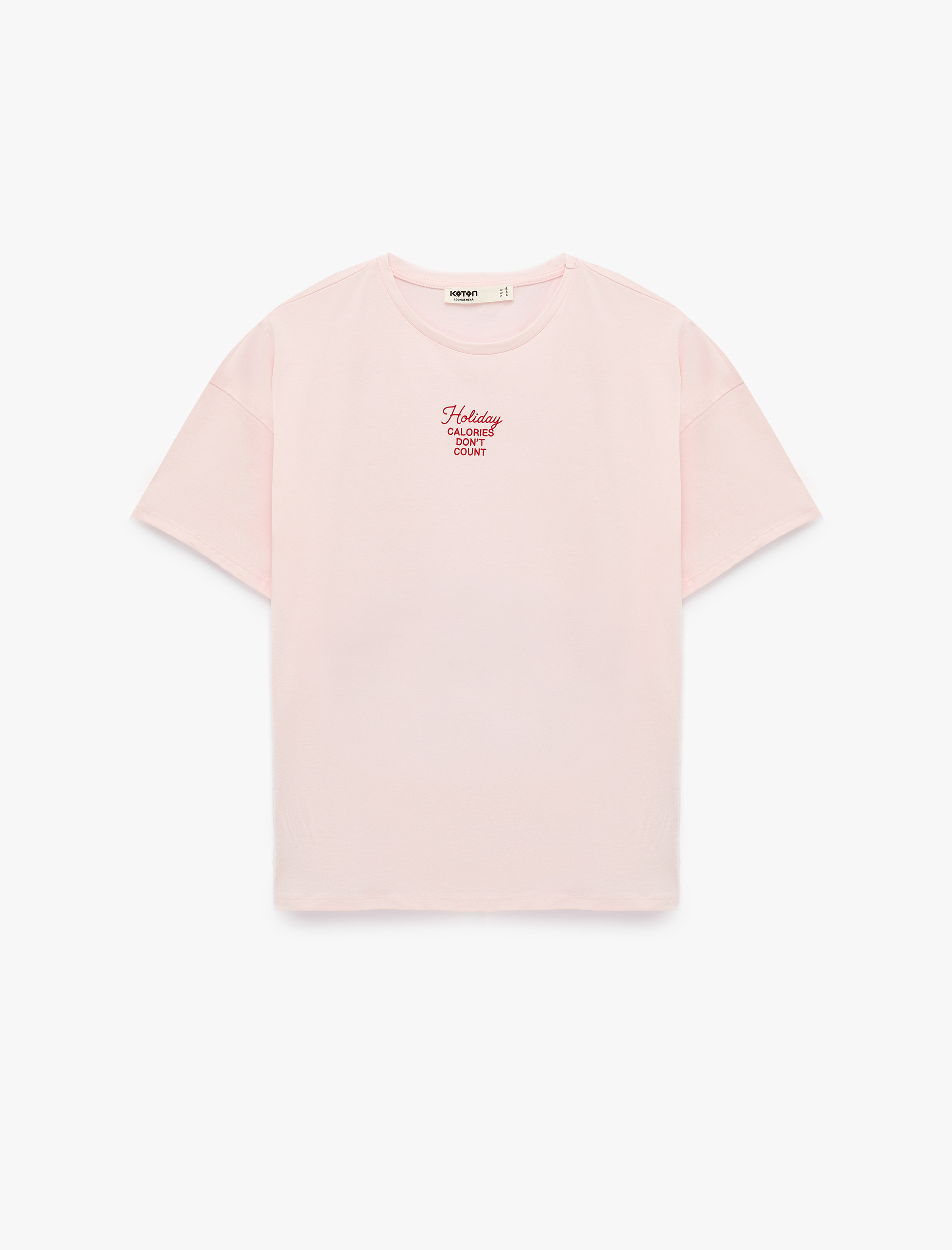   Pamuklu Rahat Kesim Kısa Kollu Bisiklet Yaka Baskılı Pijama Üstü