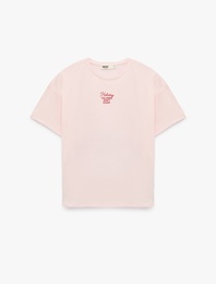 Pamuklu Rahat Kesim Kısa Kollu Bisiklet Yaka Baskılı Pijama Üstü