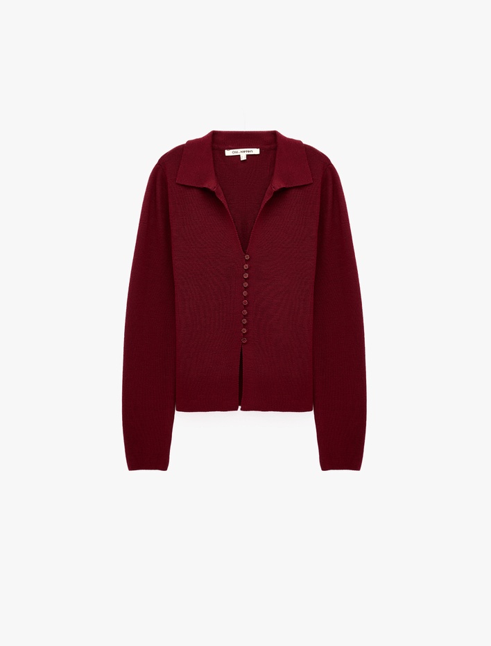  Düğmeli Slim Fit  V Yaka Uzun Kollu Triko Kazak