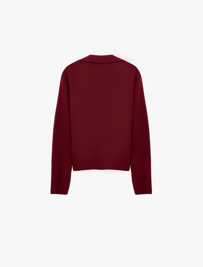  Düğmeli Slim Fit  V Yaka Uzun Kollu Triko Kazak