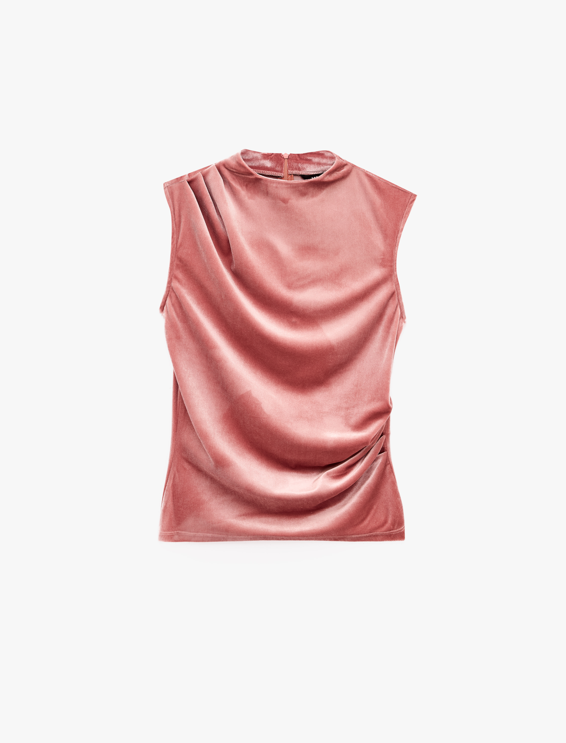   Drape Detaylı Slim Fit Dik Yaka Kolsuz Kadife Bluz