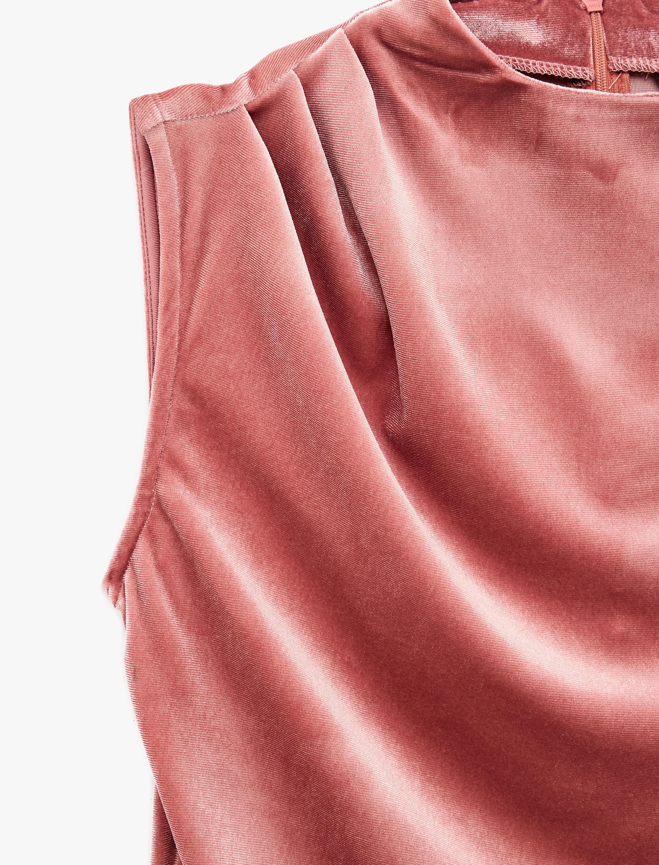   Drape Detaylı Slim Fit Dik Yaka Kolsuz Kadife Bluz