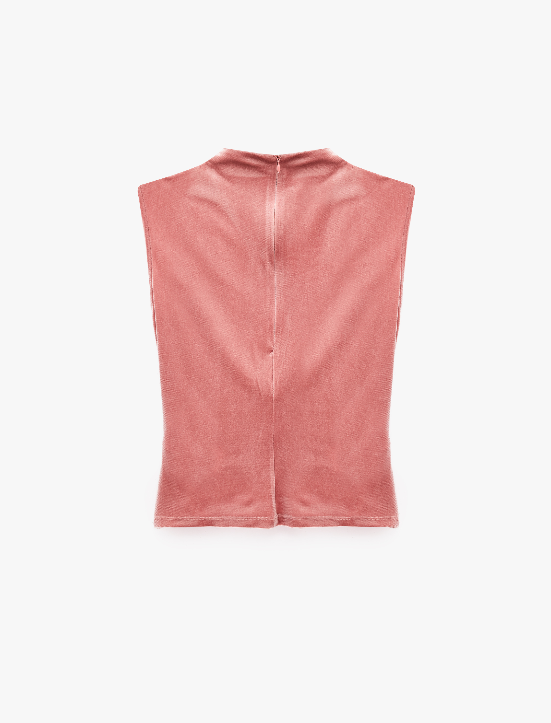   Drape Detaylı Slim Fit Dik Yaka Kolsuz Kadife Bluz