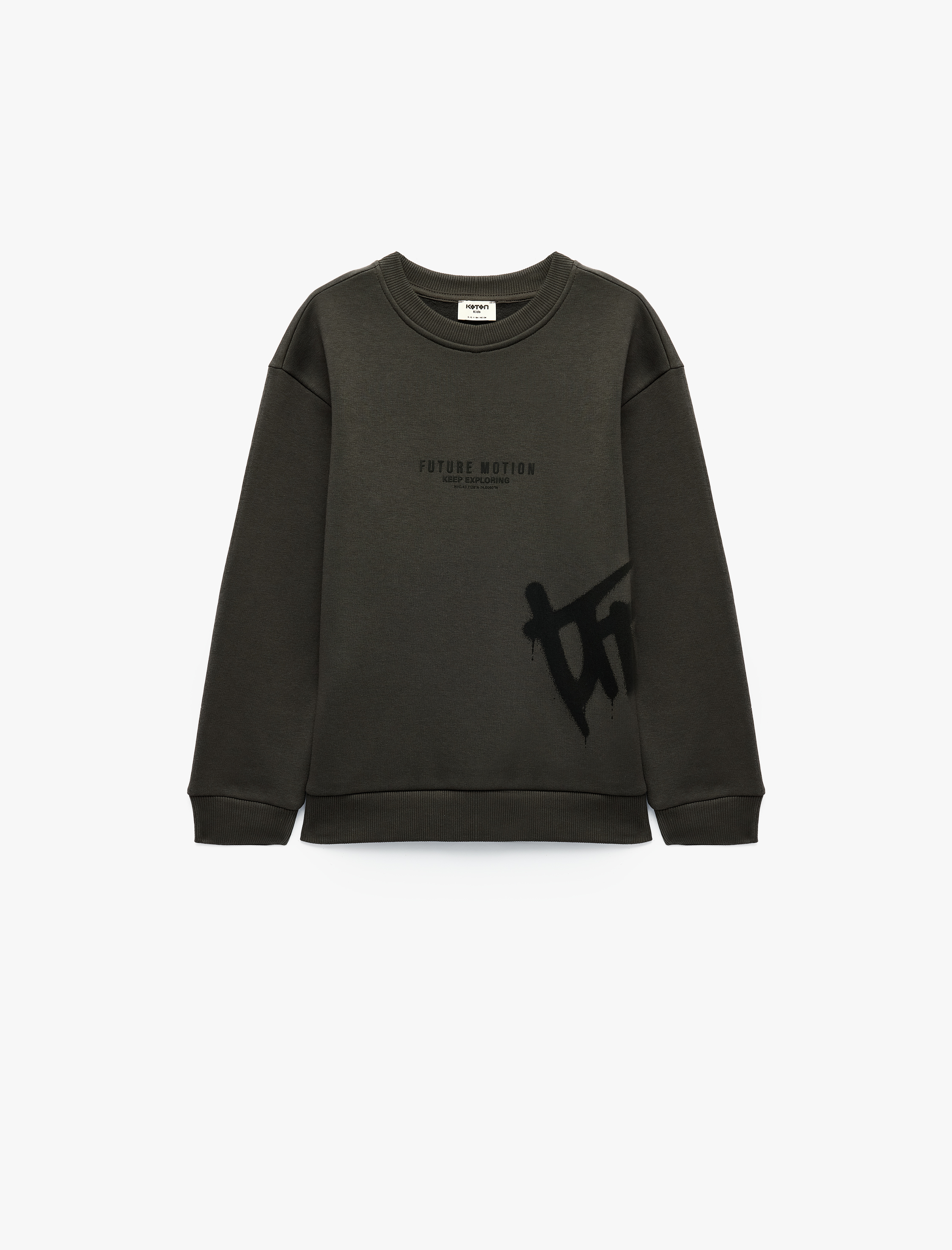  Erkek Çocuk Baskılı Şardonlu Bisiklet Yaka Uzun Kollu Sweatshirt
