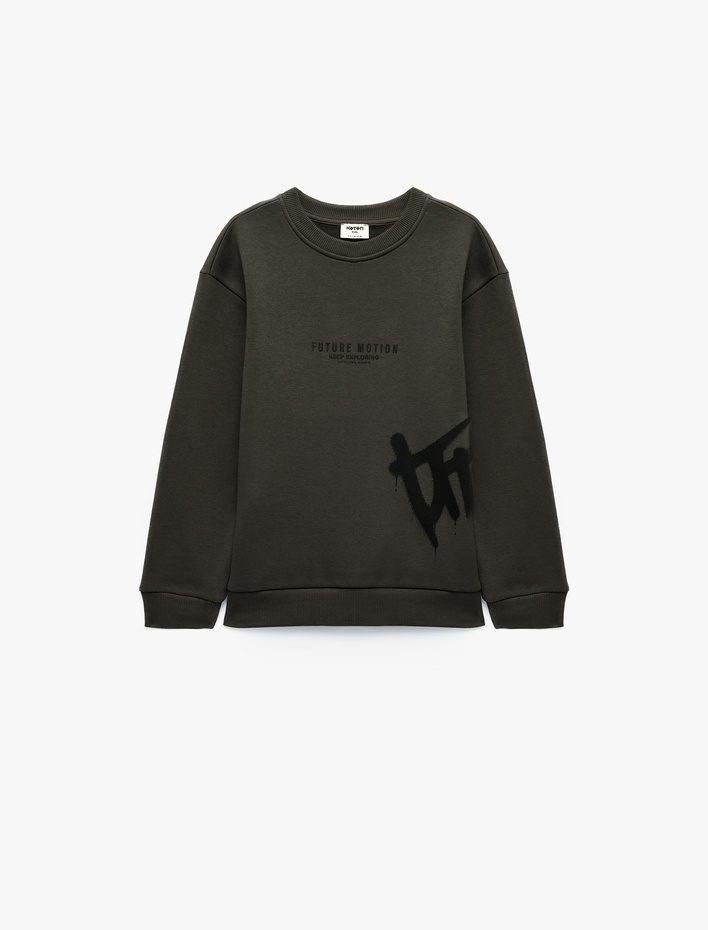 Erkek Çocuk Baskılı Şardonlu Bisiklet Yaka Uzun Kollu Sweatshirt