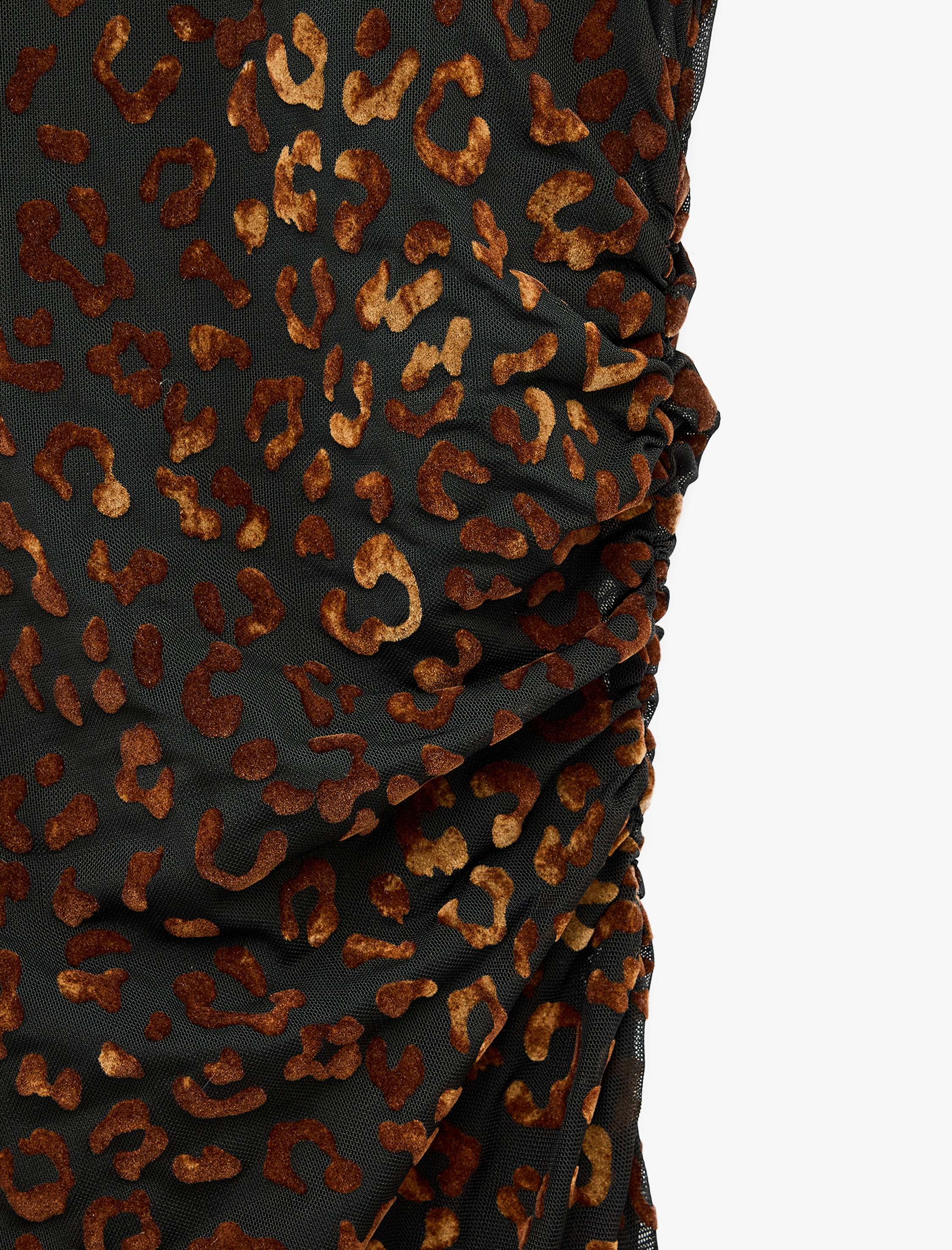   Slim Fit Asimetrik Kesim Drapeli Kolsuz Leopar Desenli Midi Elbise
