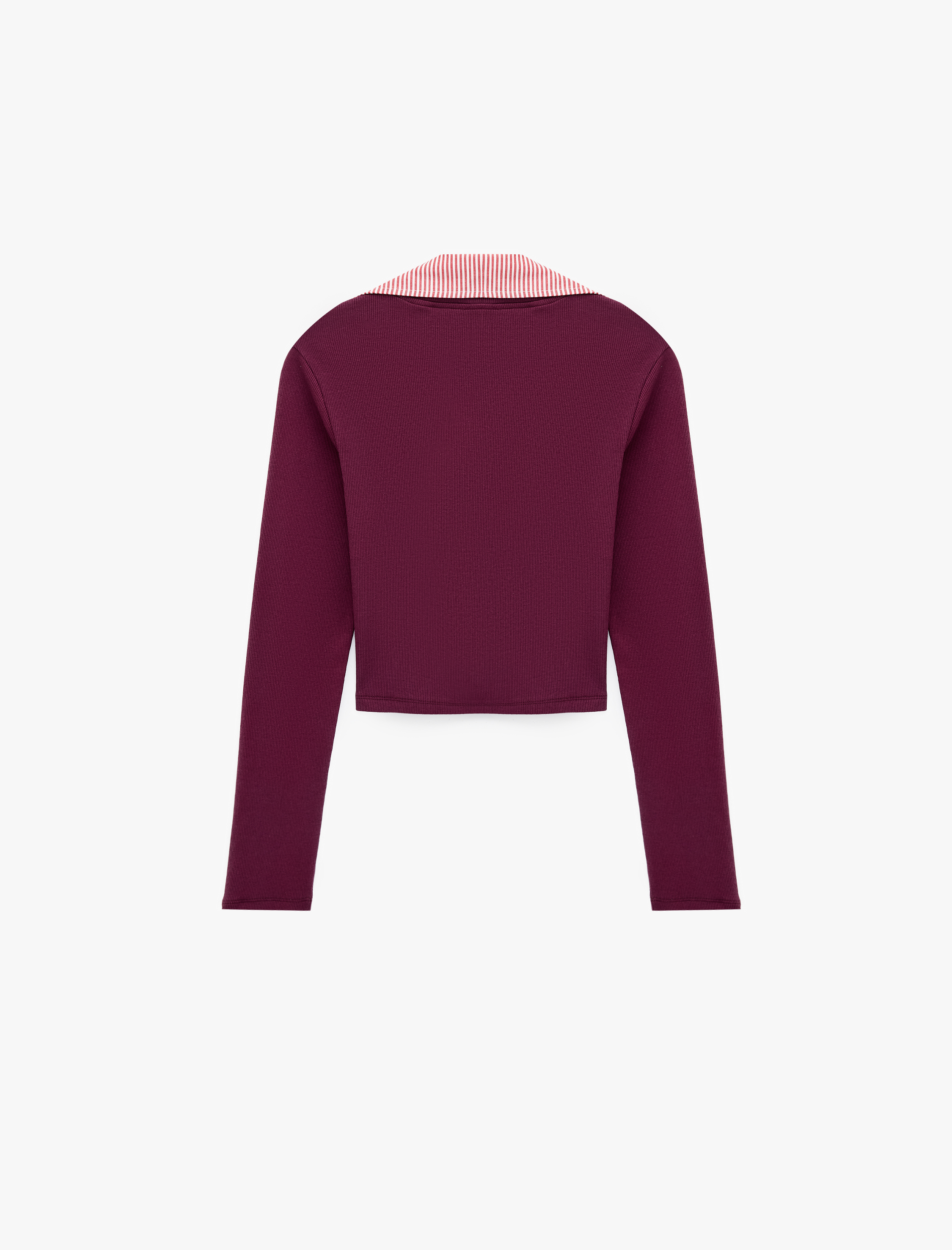   Pamuklu Gömlek Yaka Katlı Slim Fit Uzun Kollu Tişört