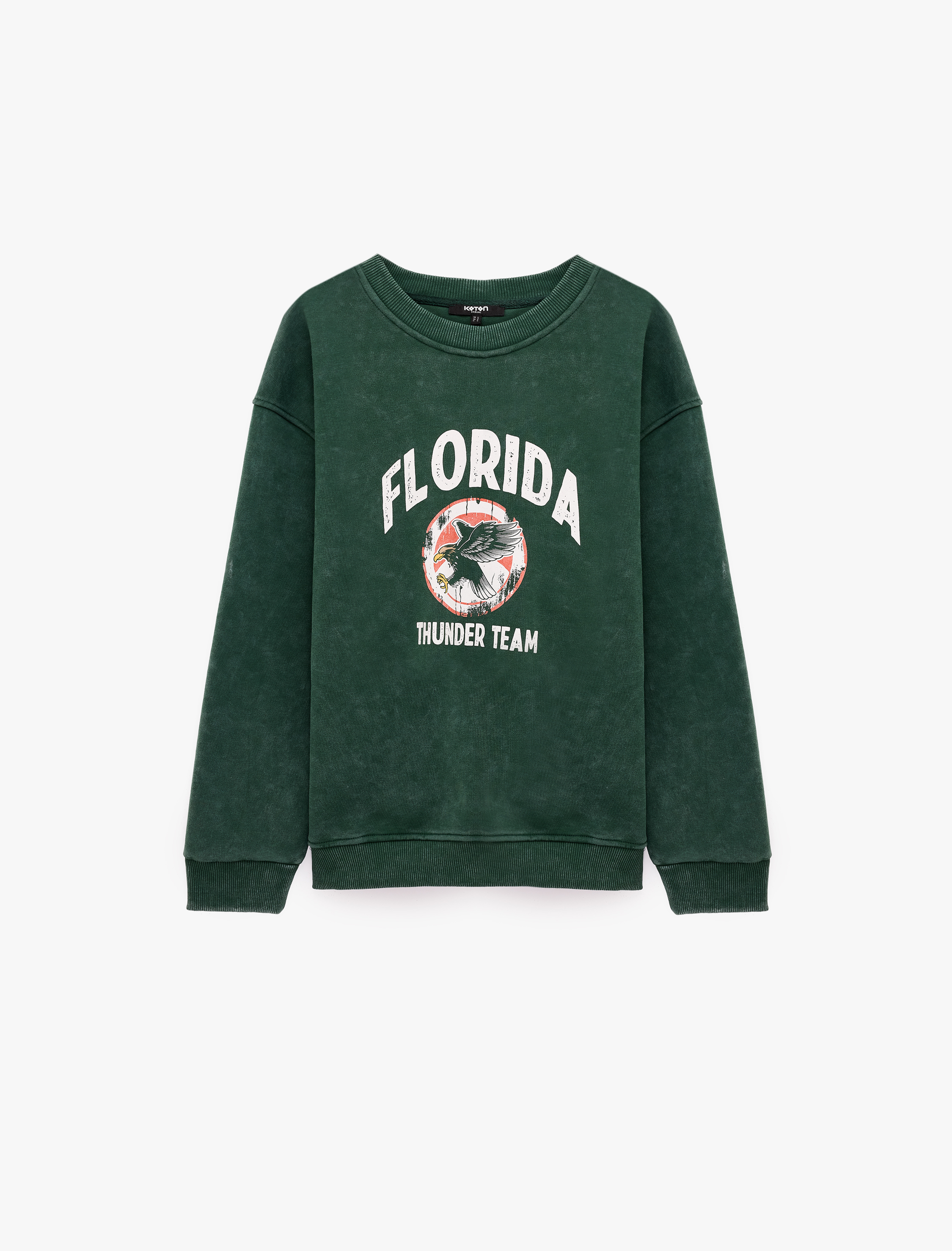   Uzun Kollu Yıkamalı Şardonlu Bisiklet Yaka Oversize Baskılı Sweatshirt