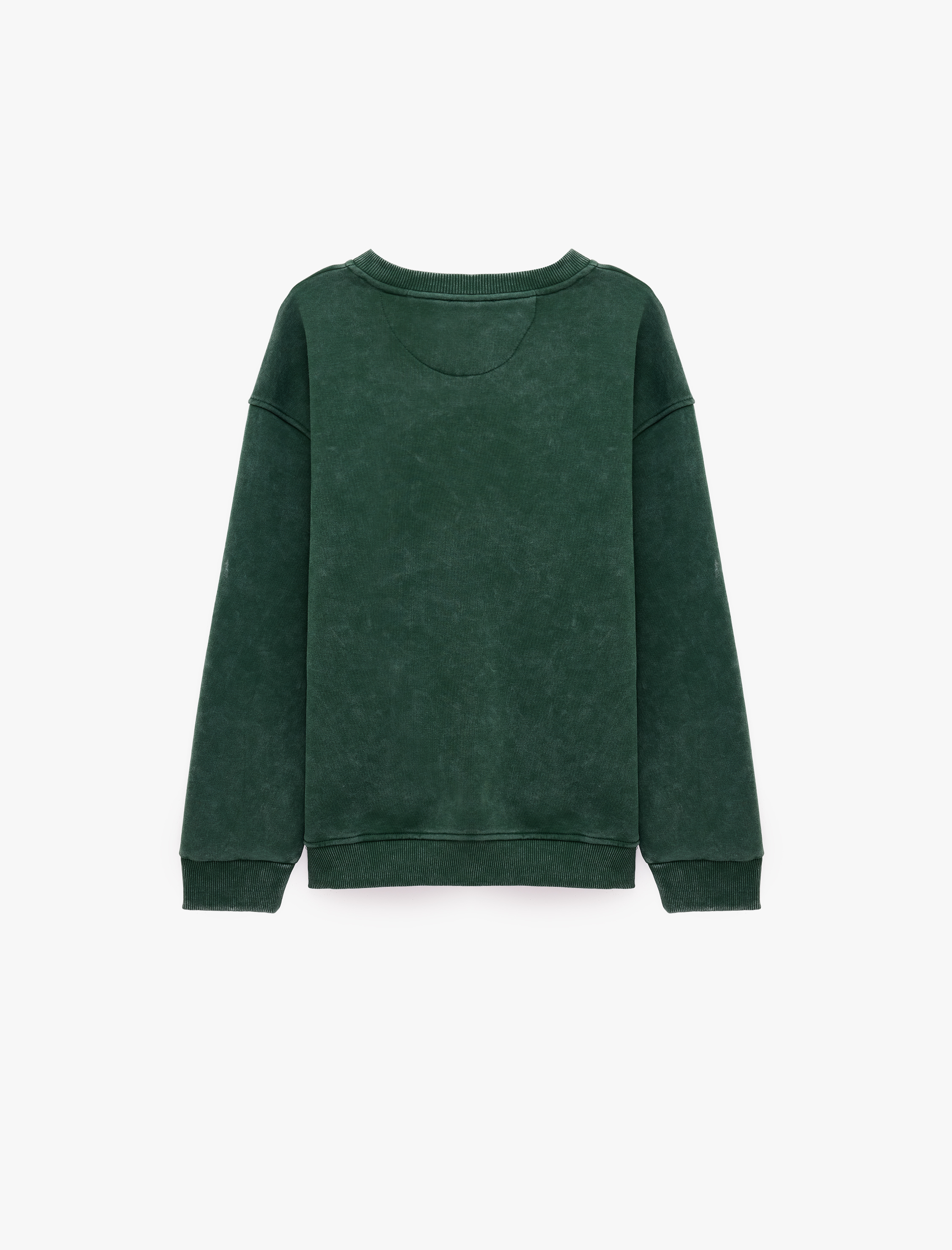   Uzun Kollu Yıkamalı Şardonlu Bisiklet Yaka Oversize Baskılı Sweatshirt