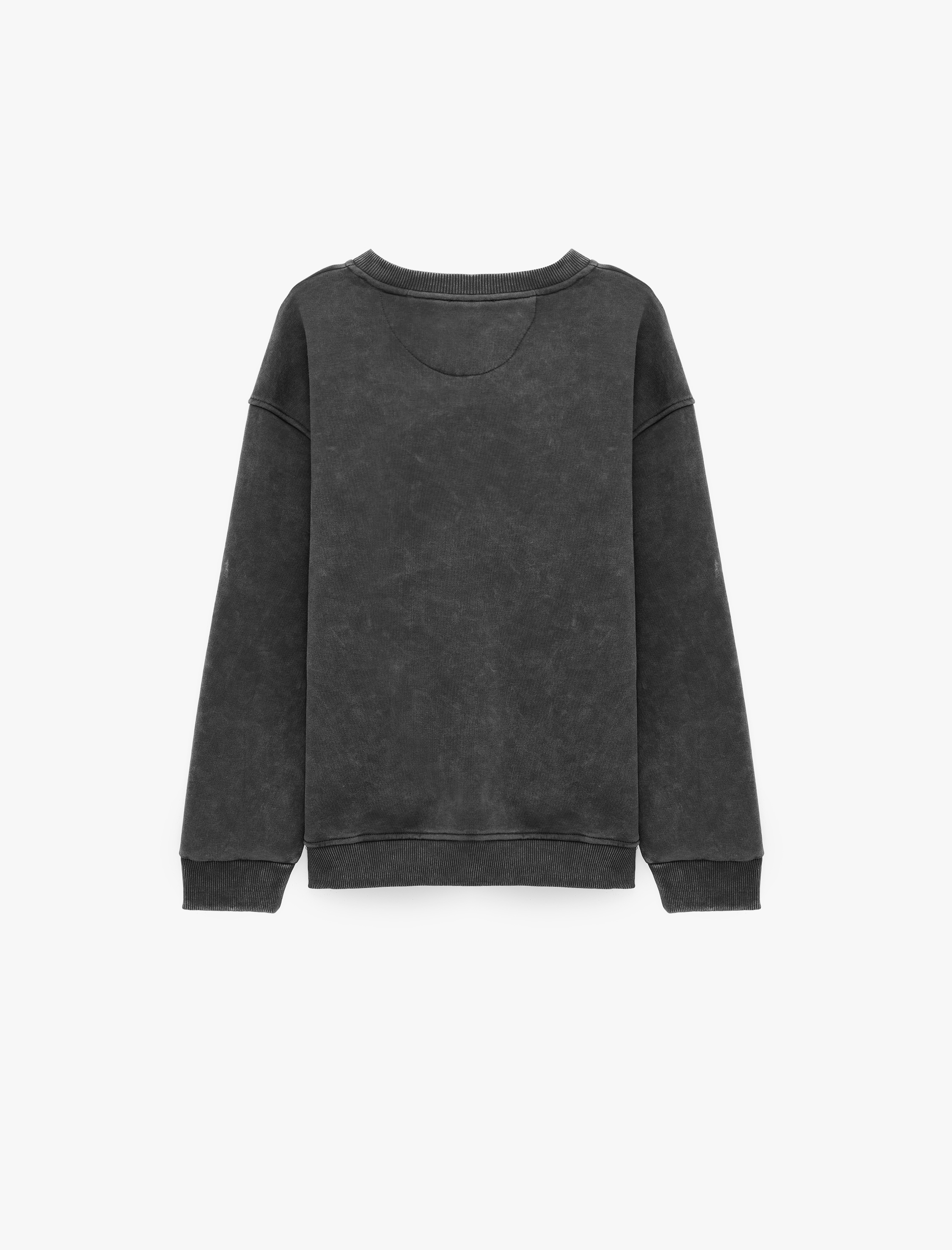   Şardonlu Bisiklet Yaka Uzun Kollu Oversize Yıkamalı Baskılı Sweatshirt