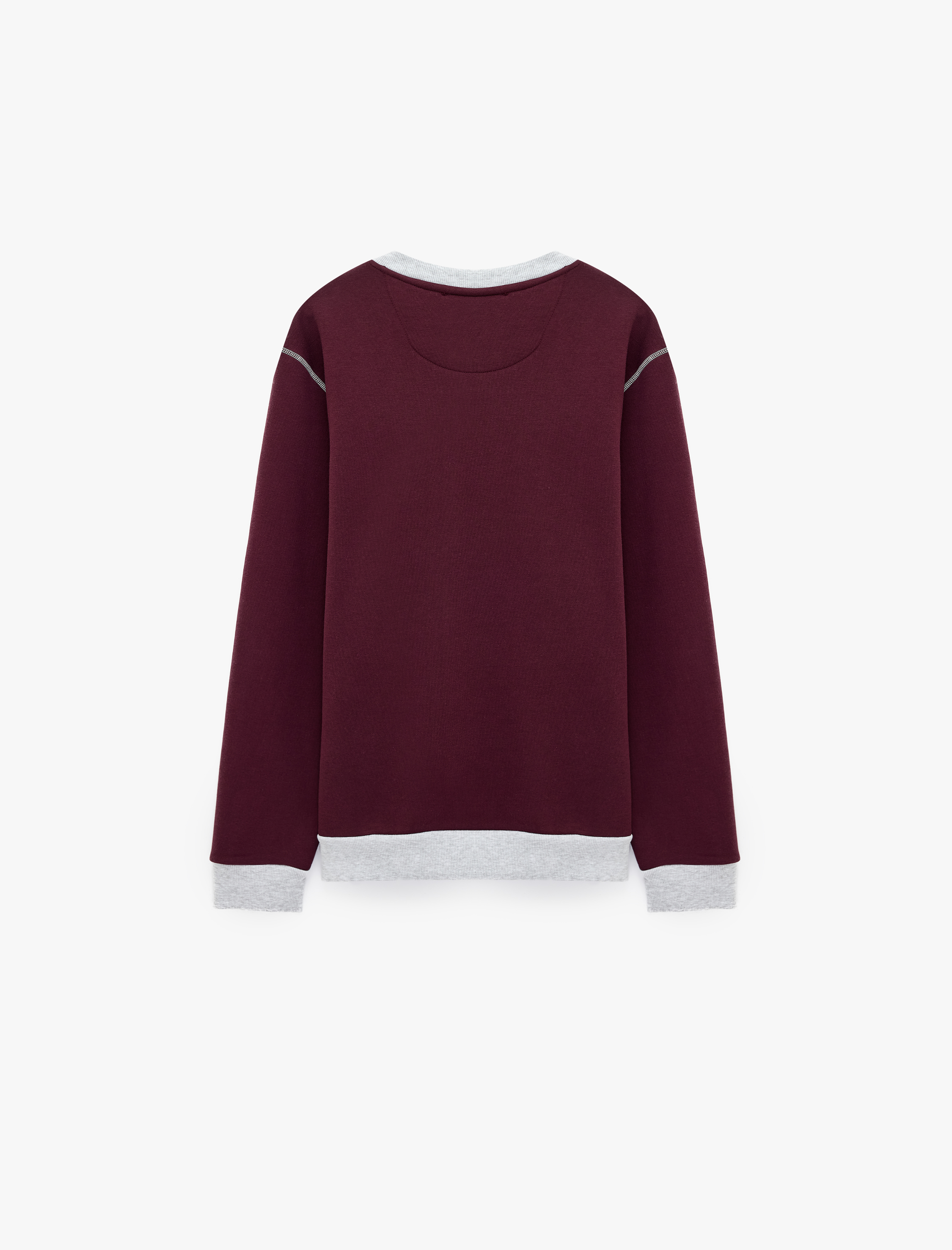   Şardonlu Renk Kontrastlı Dikiş Detaylı Bisiklet Yaka Sweatshirt