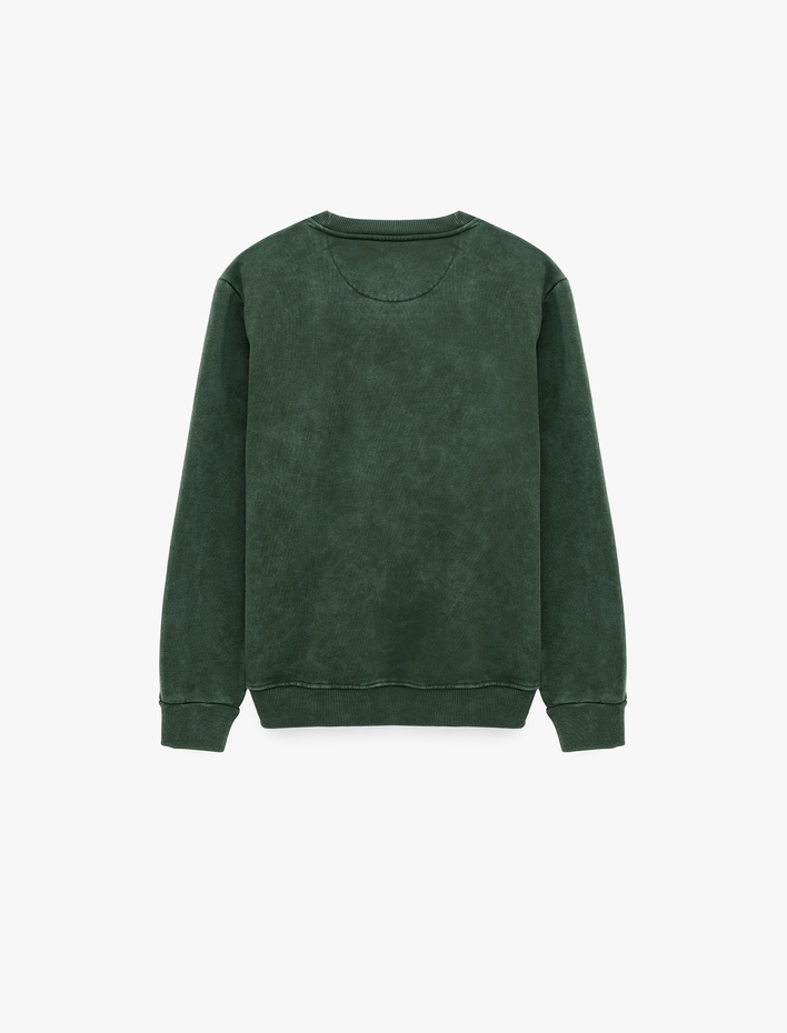  Şardonlu Yıkamalı Bisiklet Yaka Uzun Kollu Baskılı Sweatshirt