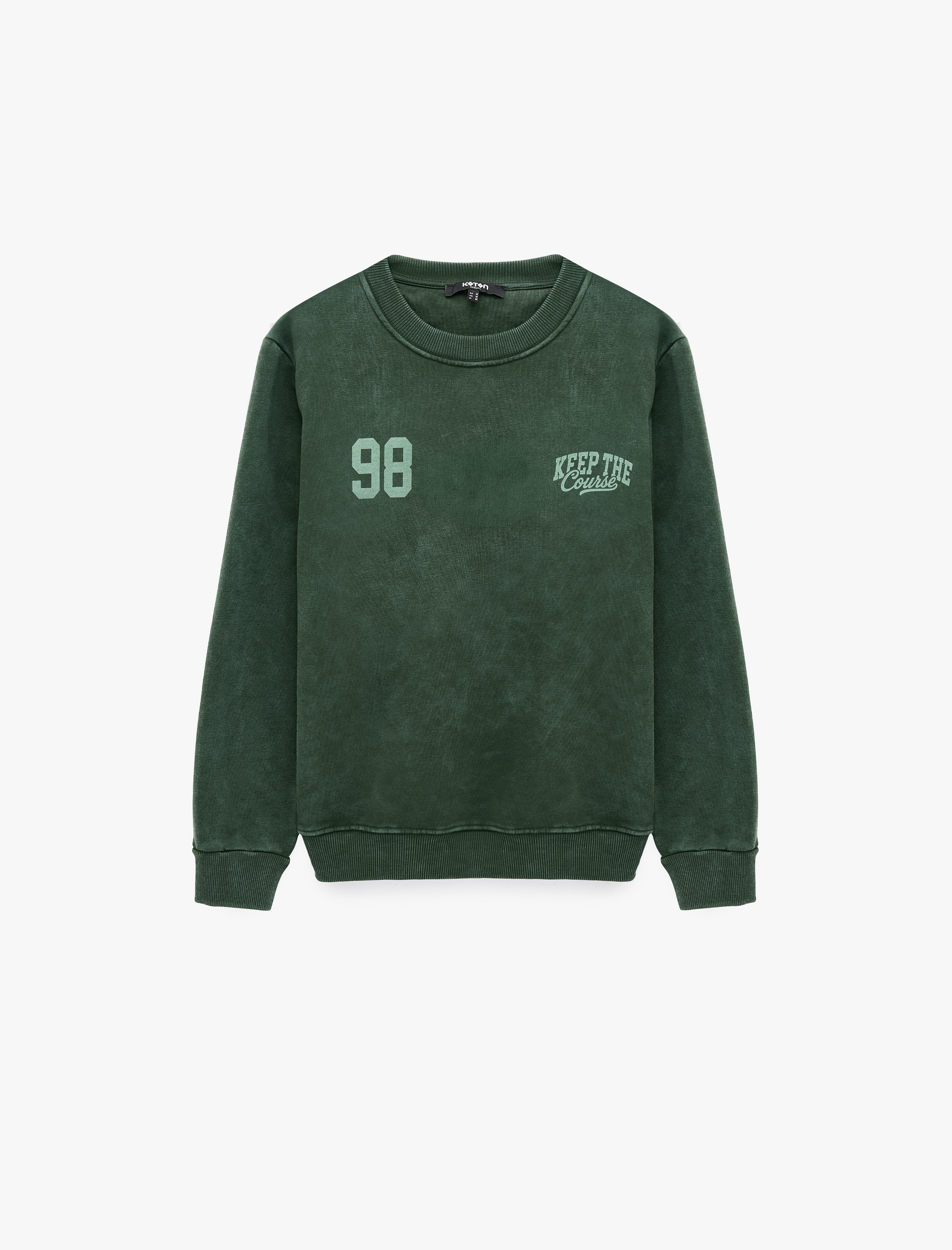   Şardonlu Yıkamalı Bisiklet Yaka Uzun Kollu Baskılı Sweatshirt