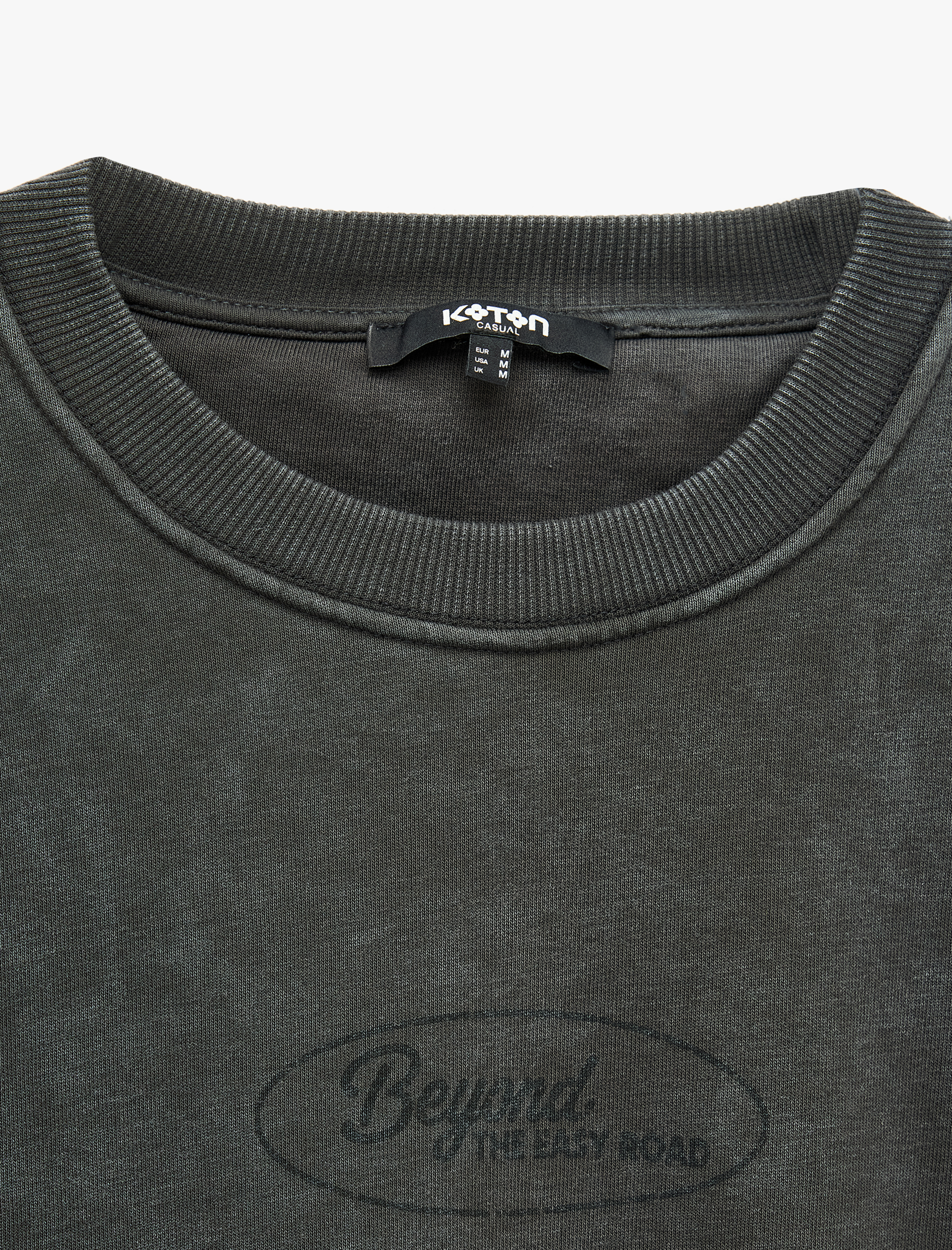  Şardonlu Bisiklet Yaka Uzun Kollu Yıkamalı Baskılı Sweatshirt
