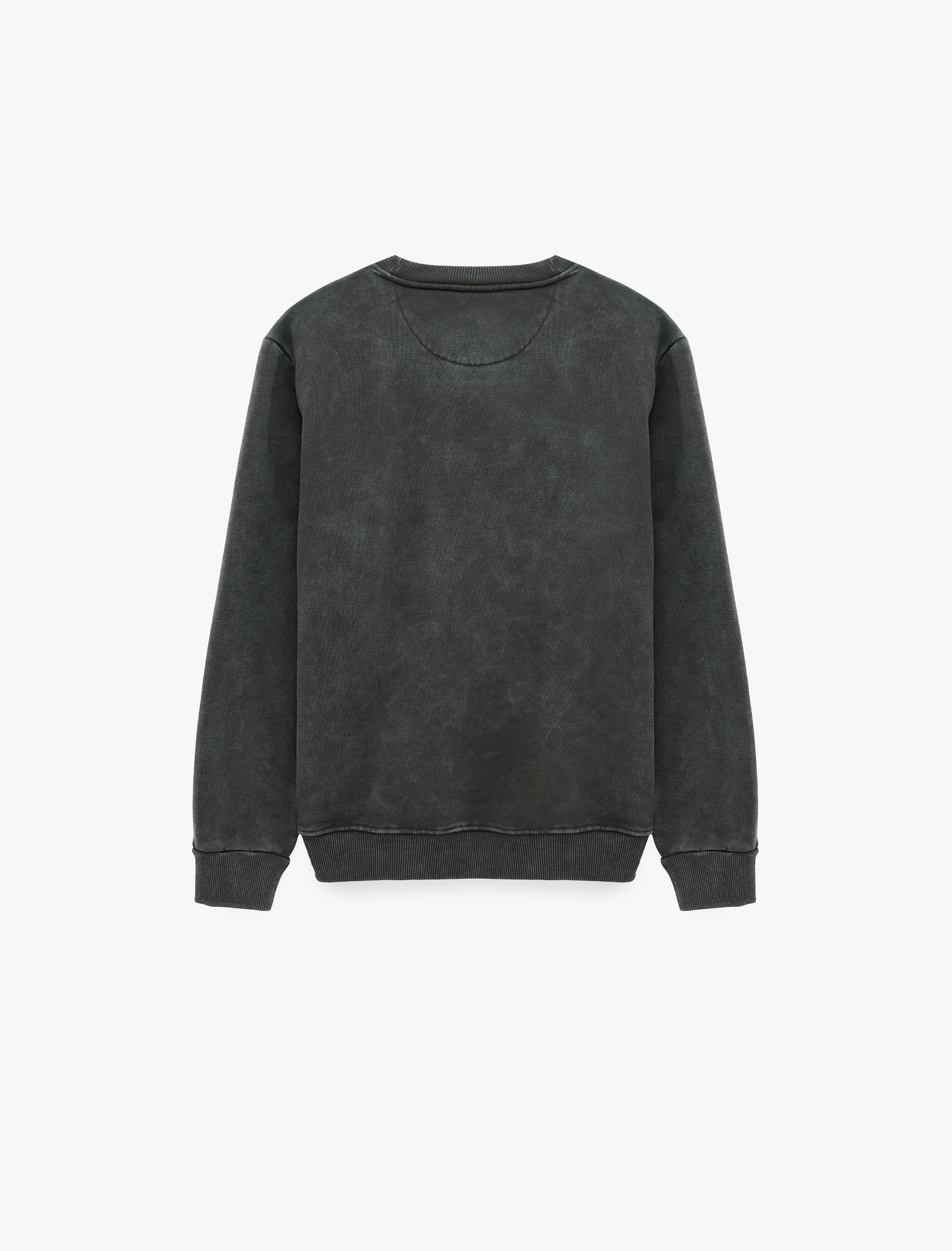   Şardonlu Bisiklet Yaka Uzun Kollu Yıkamalı Baskılı Sweatshirt