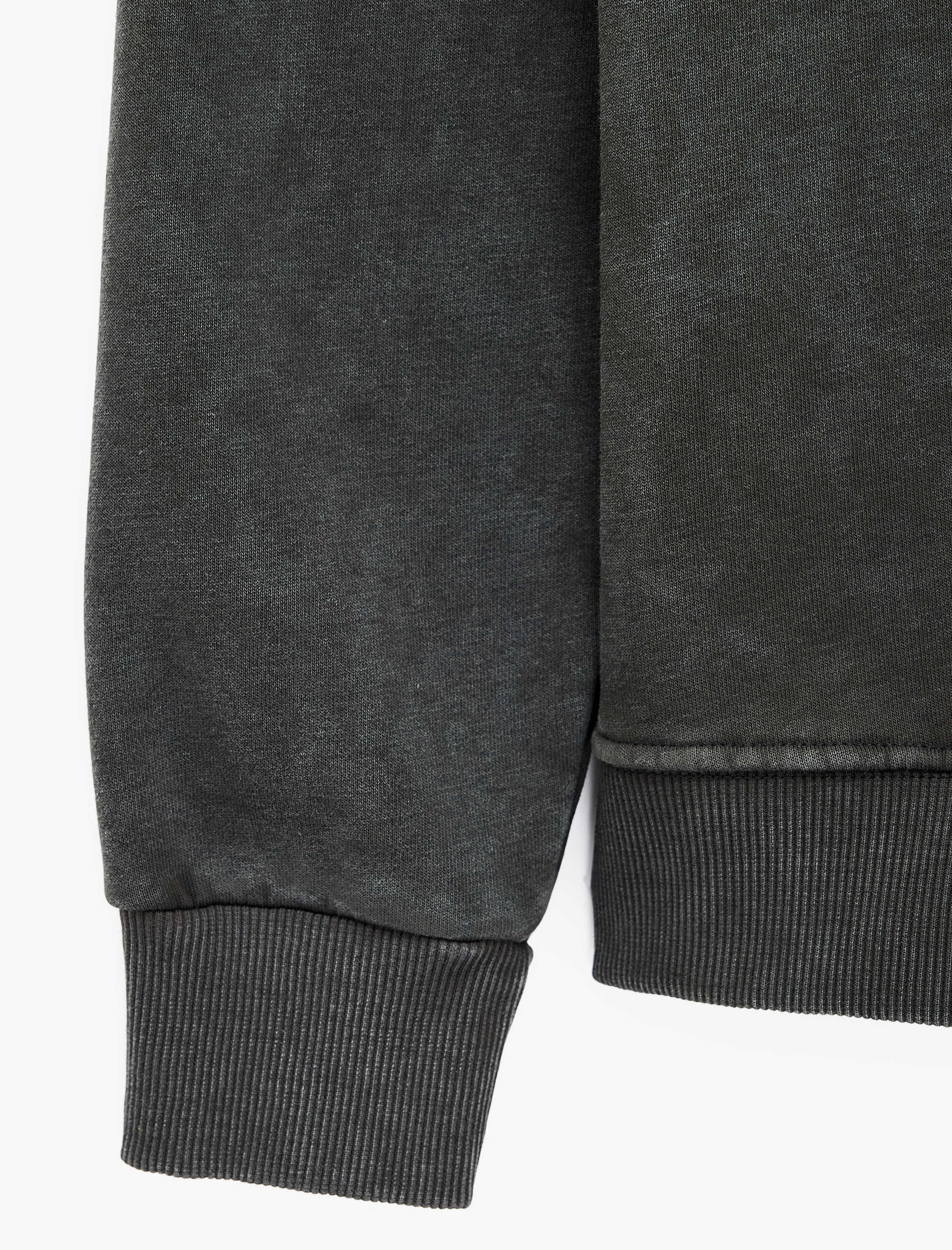   Şardonlu Bisiklet Yaka Uzun Kollu Yıkamalı Baskılı Sweatshirt