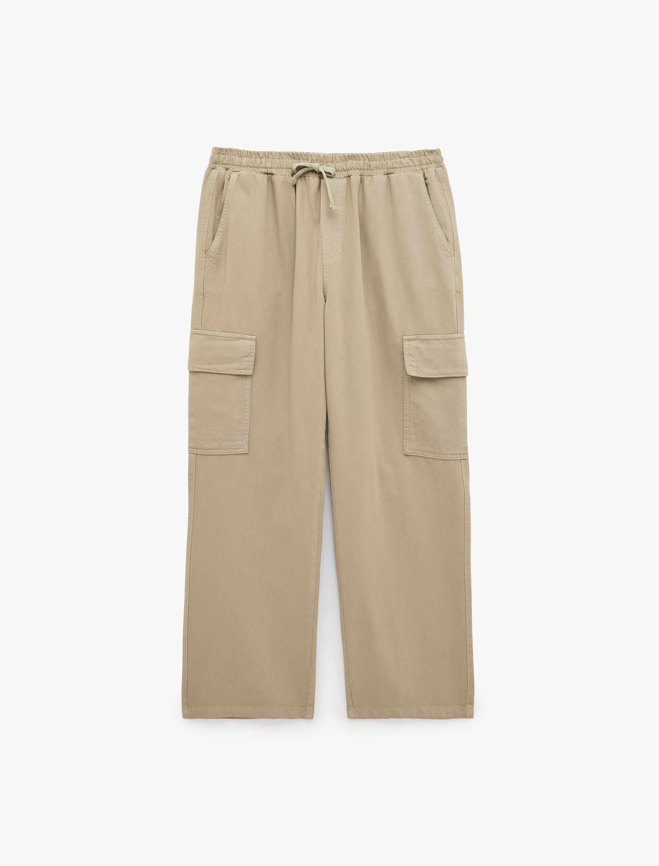   Pamuklu Cepli Gabardin Beli Lastikli Bağcıklı Kargo Pantolon