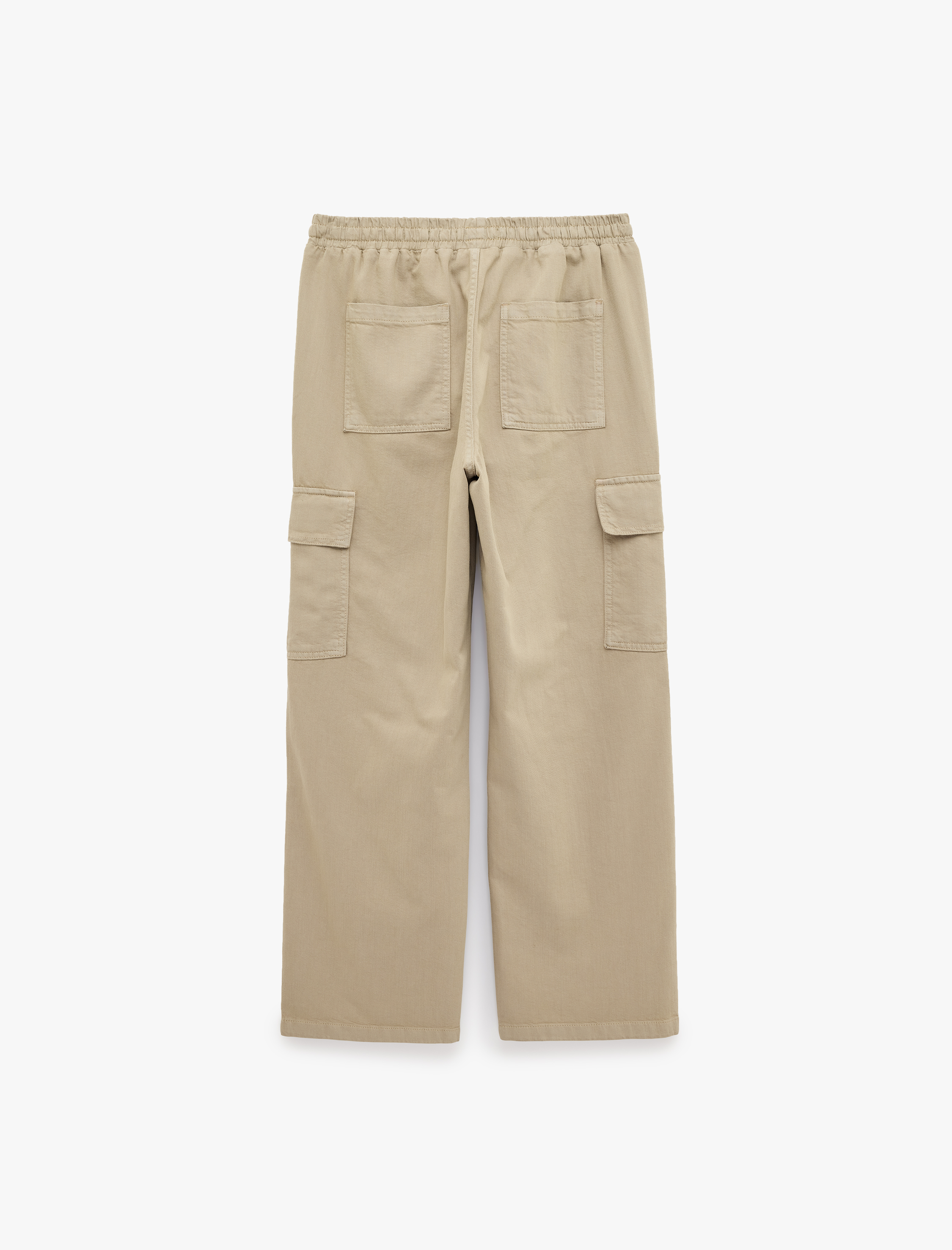   Pamuklu Cepli Gabardin Beli Lastikli Bağcıklı Kargo Pantolon